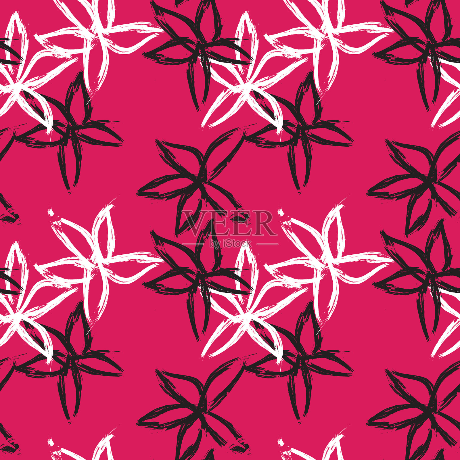 抽象笔触花卉无缝图案插画图片素材