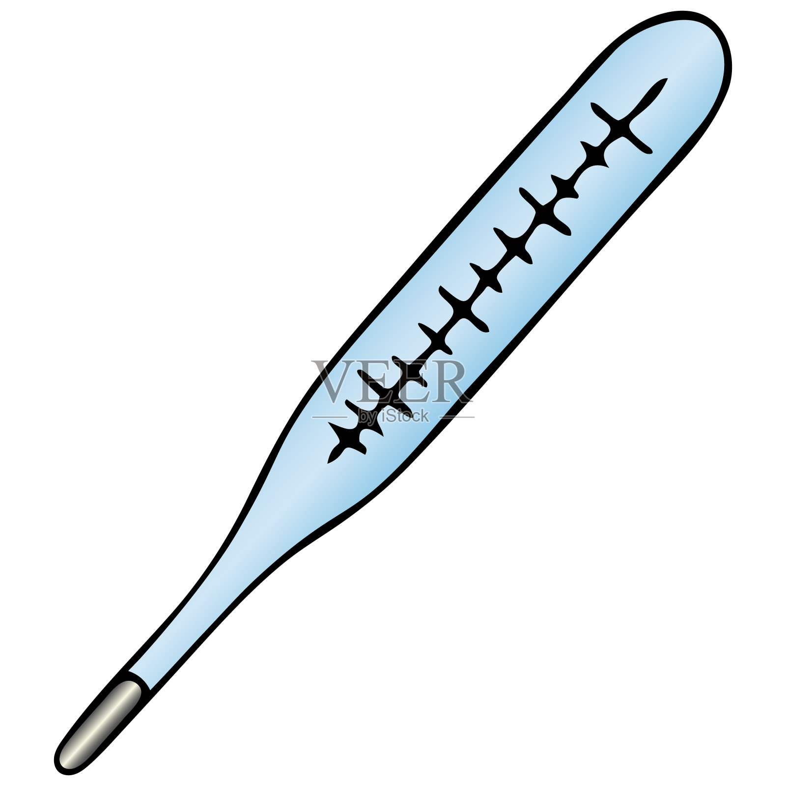 温度测量。温度计水银。诊断感冒、发烧症状的医疗工具。颜色矢量插图在一个孤立的白色背景。健康的话题。卡通风格。设计元素图片