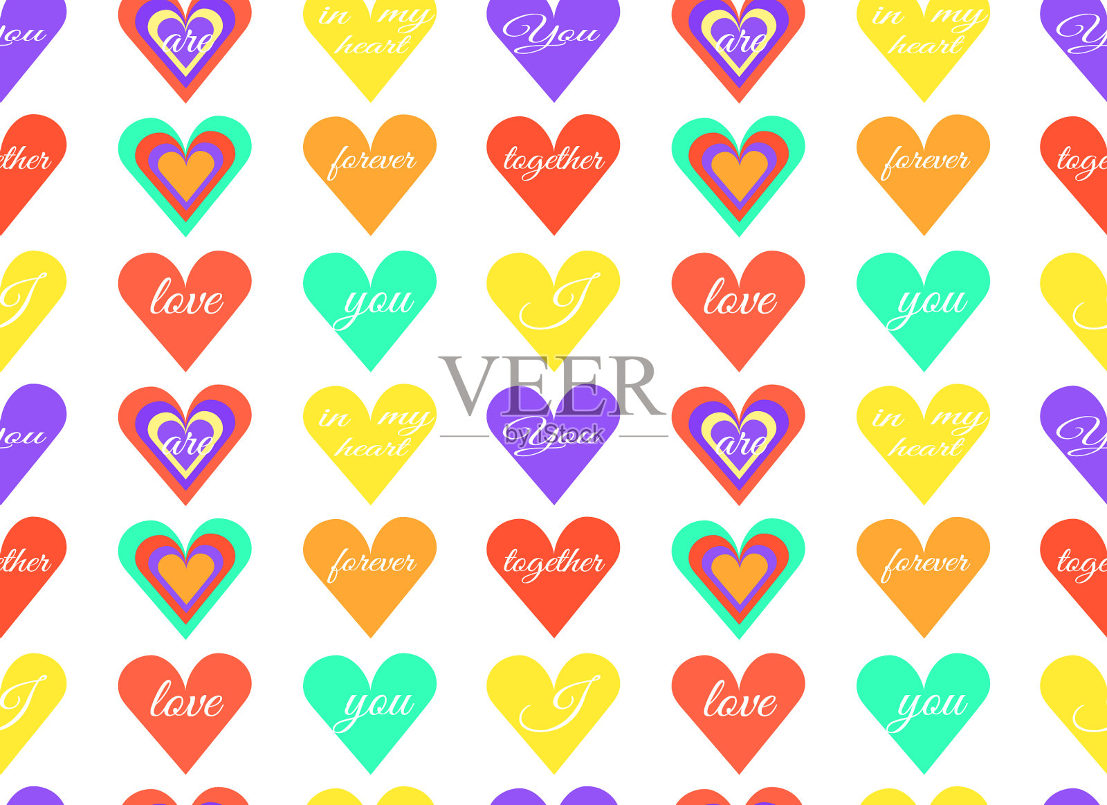 无缝图案多色心插画图片素材