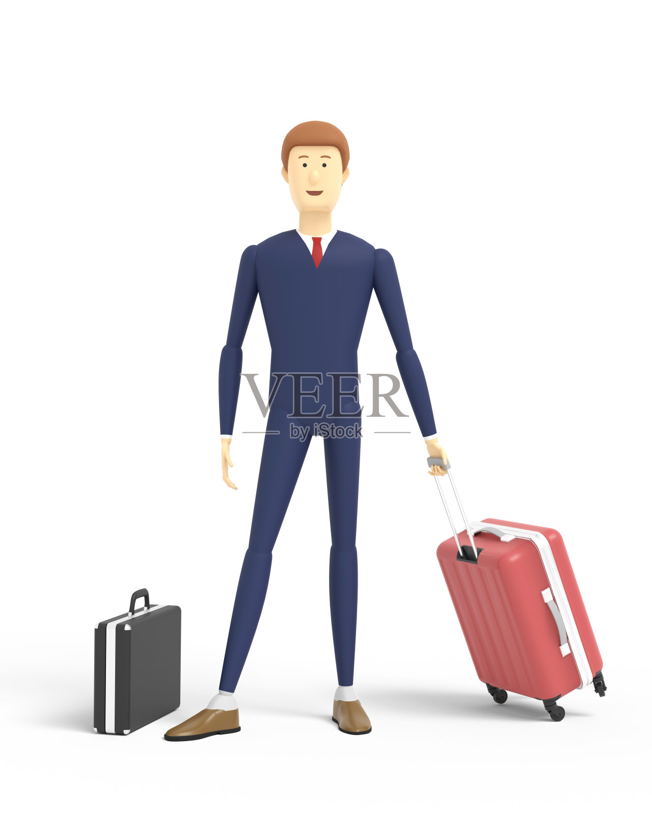 那个年轻人要去旅行。带有白色背景的概念图像。三维演示照片摄影图片