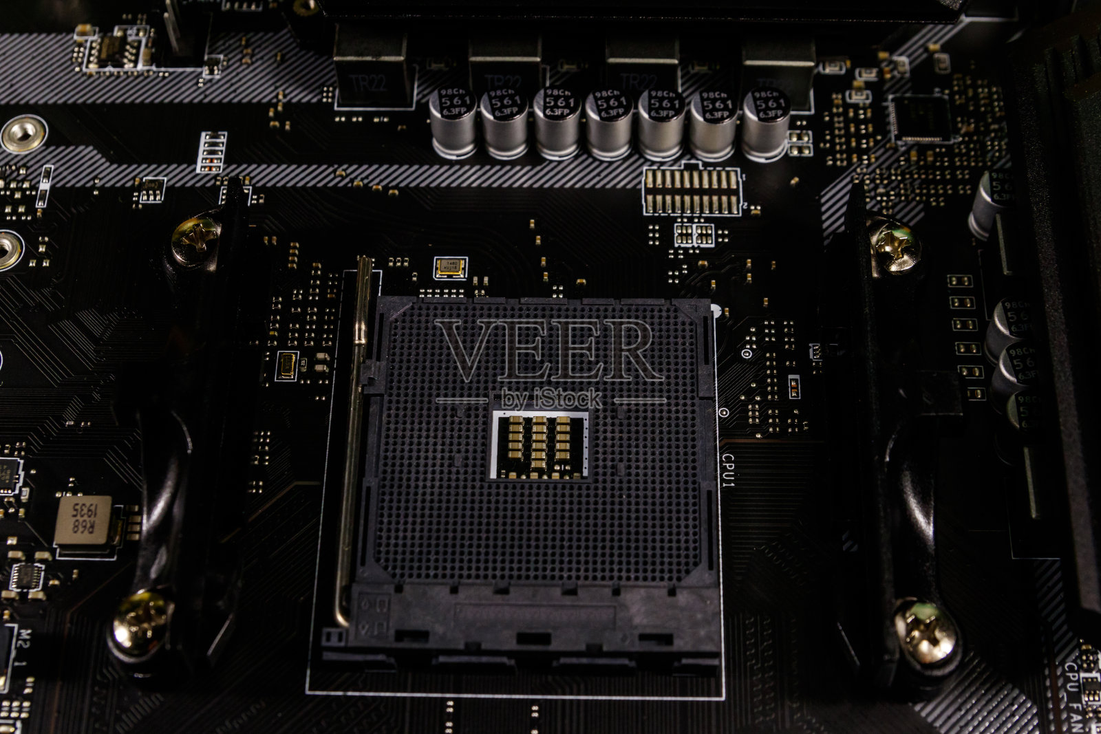 特写的现代计算机主板。电子计算机硬件技术照片摄影图片