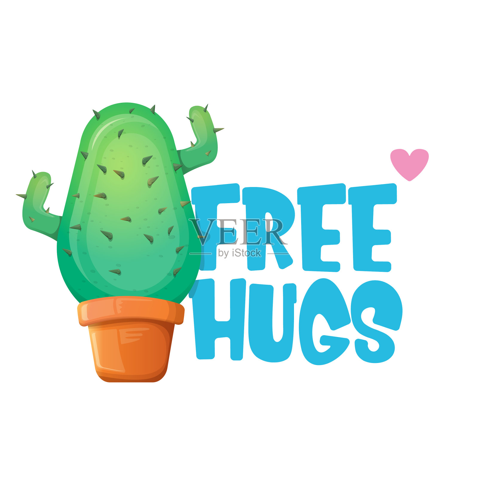 免费拥抱文字和卡通绿色仙人掌在花盆设计元素图片