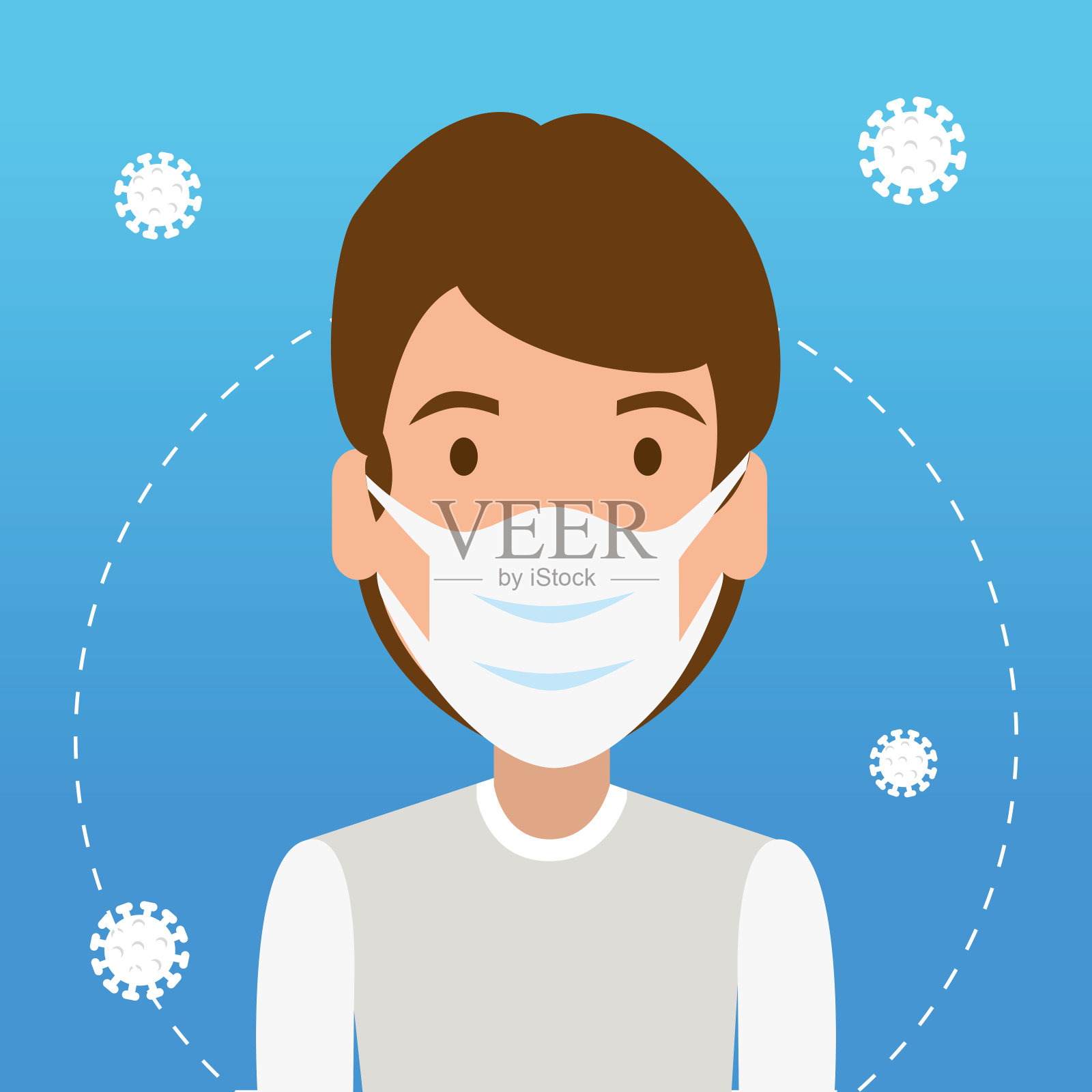 使用2019新型冠状病毒粒子口罩的人插画图片素材