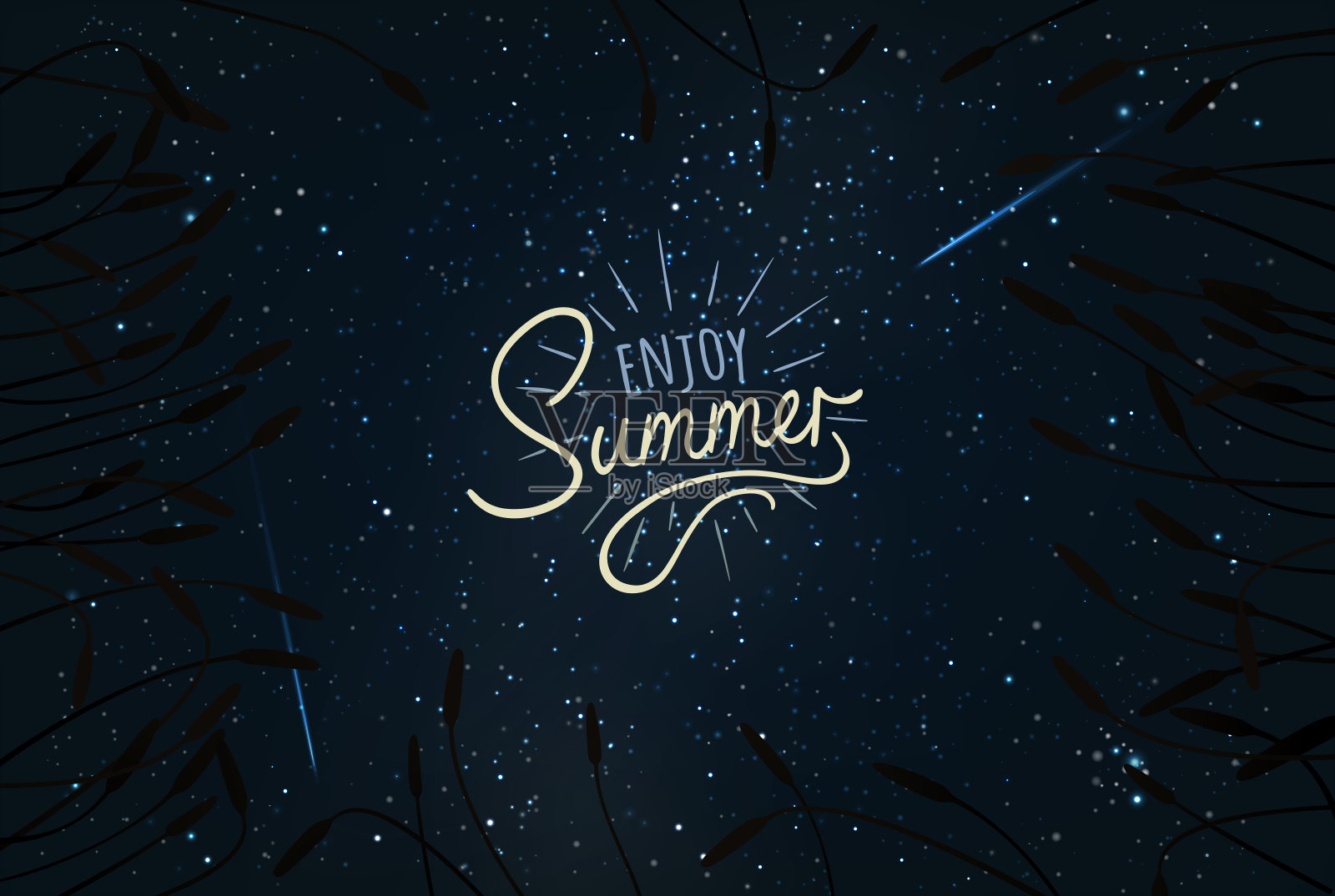 夏日海报，以星空为背景的手写题字。矢量插图EPS10插画图片素材