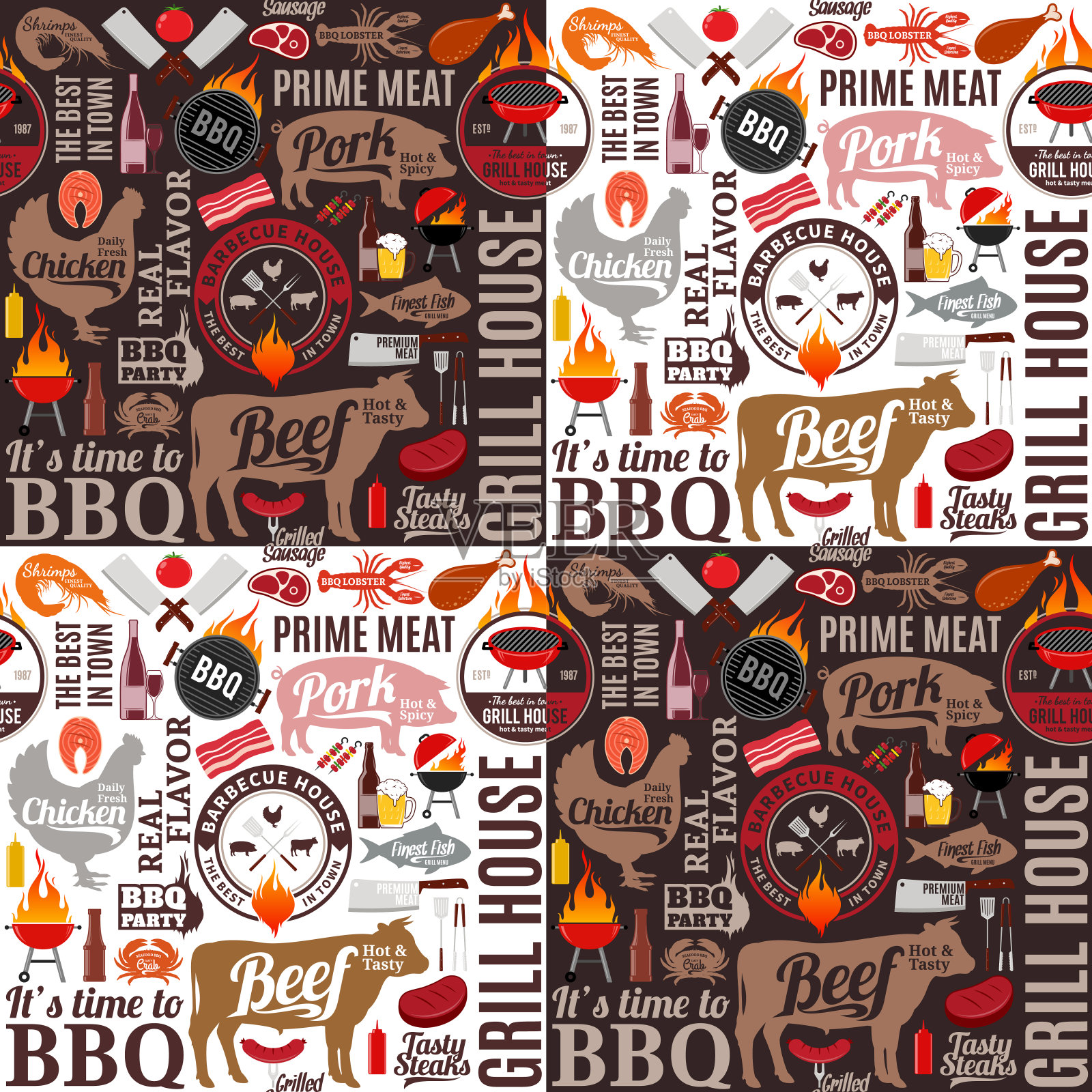 矢量烧烤无缝模式或背景插画图片素材