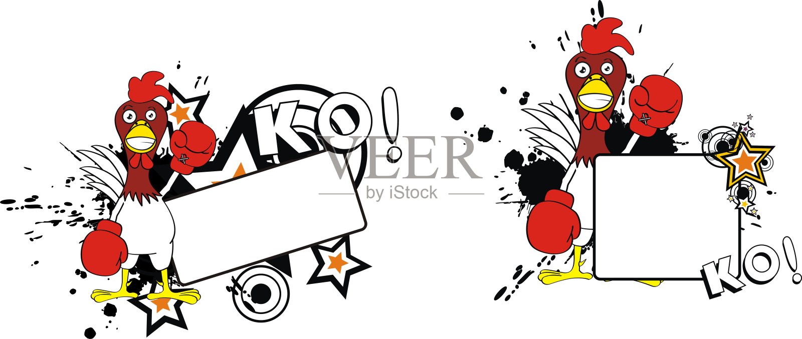 快乐鸡拳击卡通copyspace套装插画图片素材