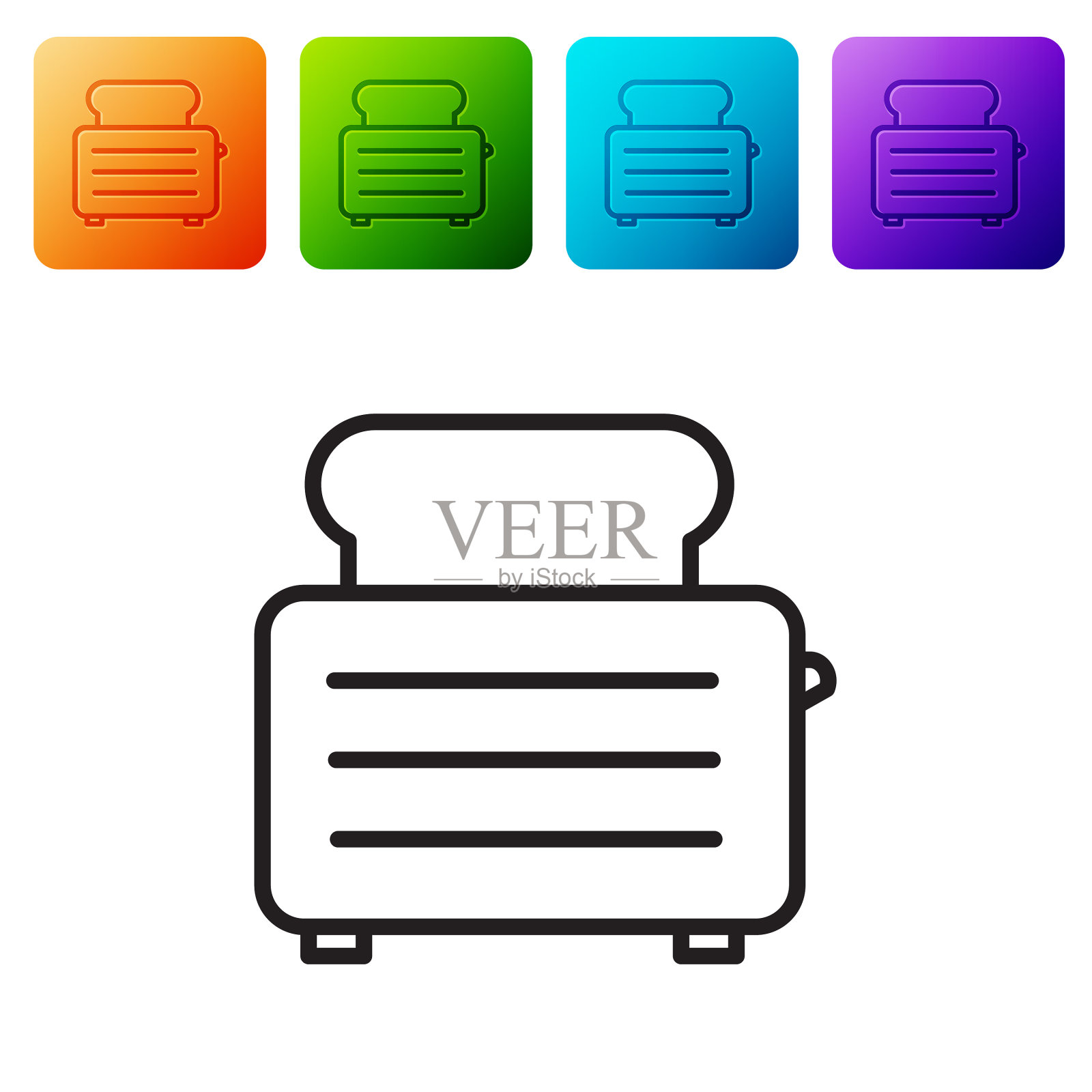 黑线烤面包机与吐司图标隔离图标素材