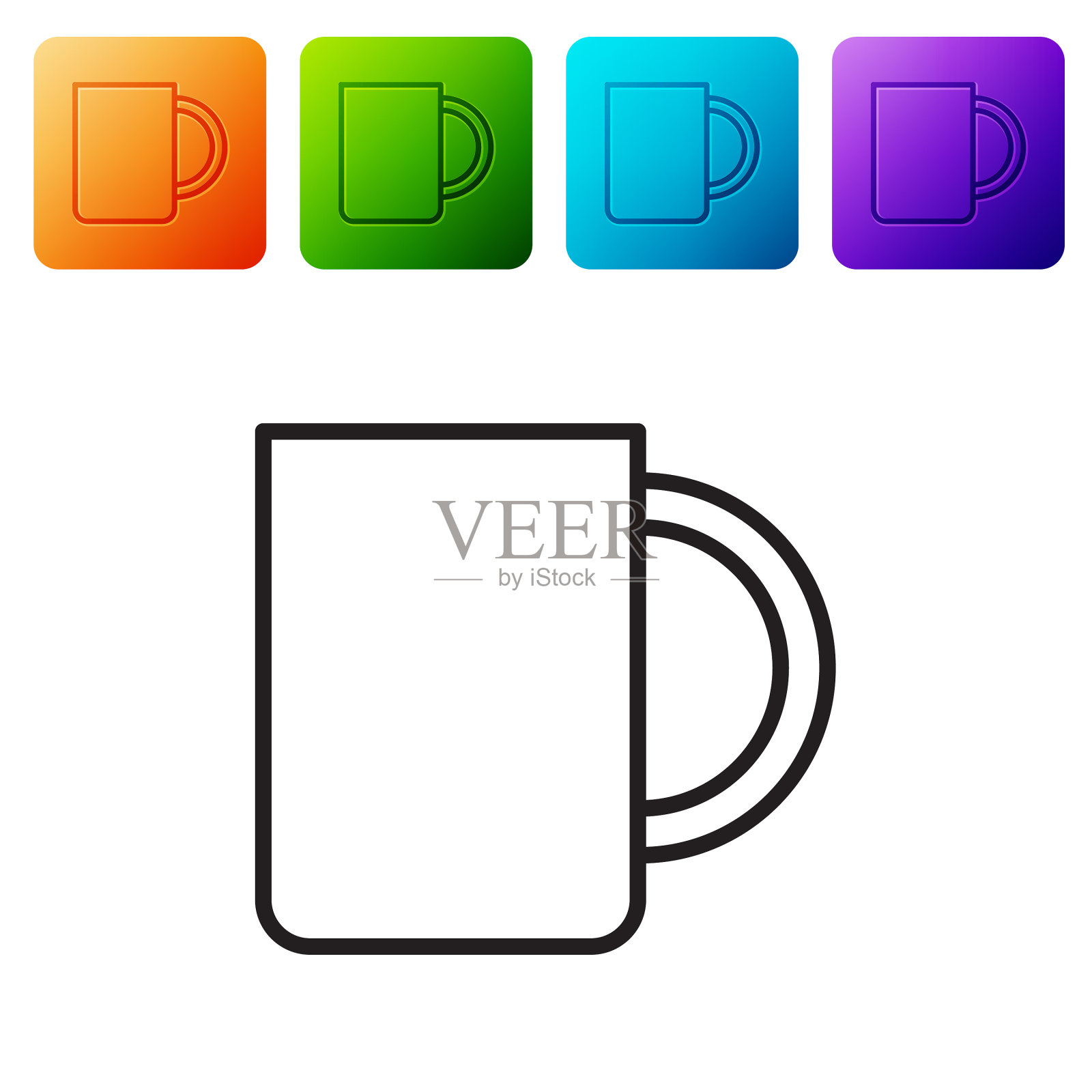 黑线咖啡杯图标孤立在白色图标素材