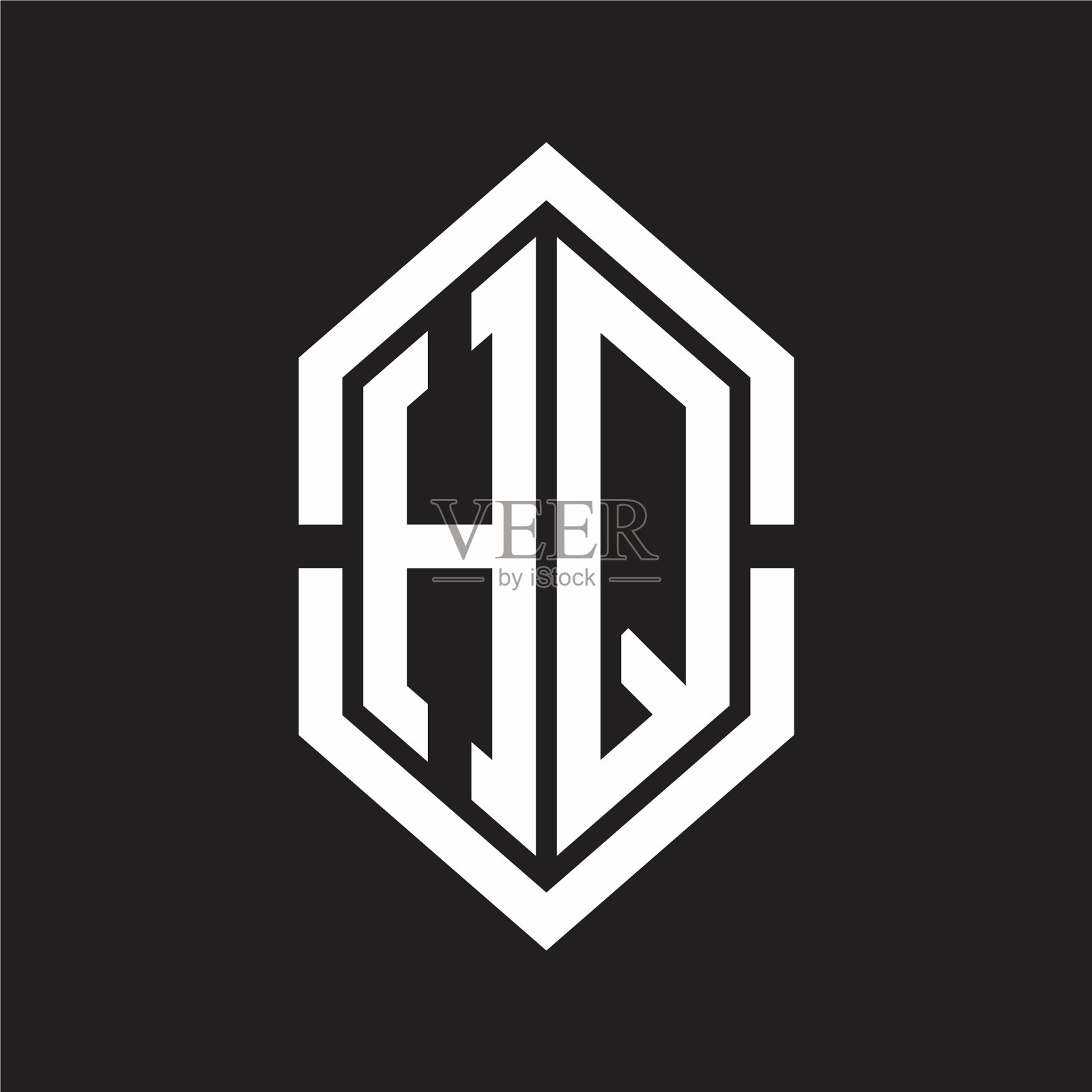 总部标志字母与六边形形状和轮廓插画图片素材