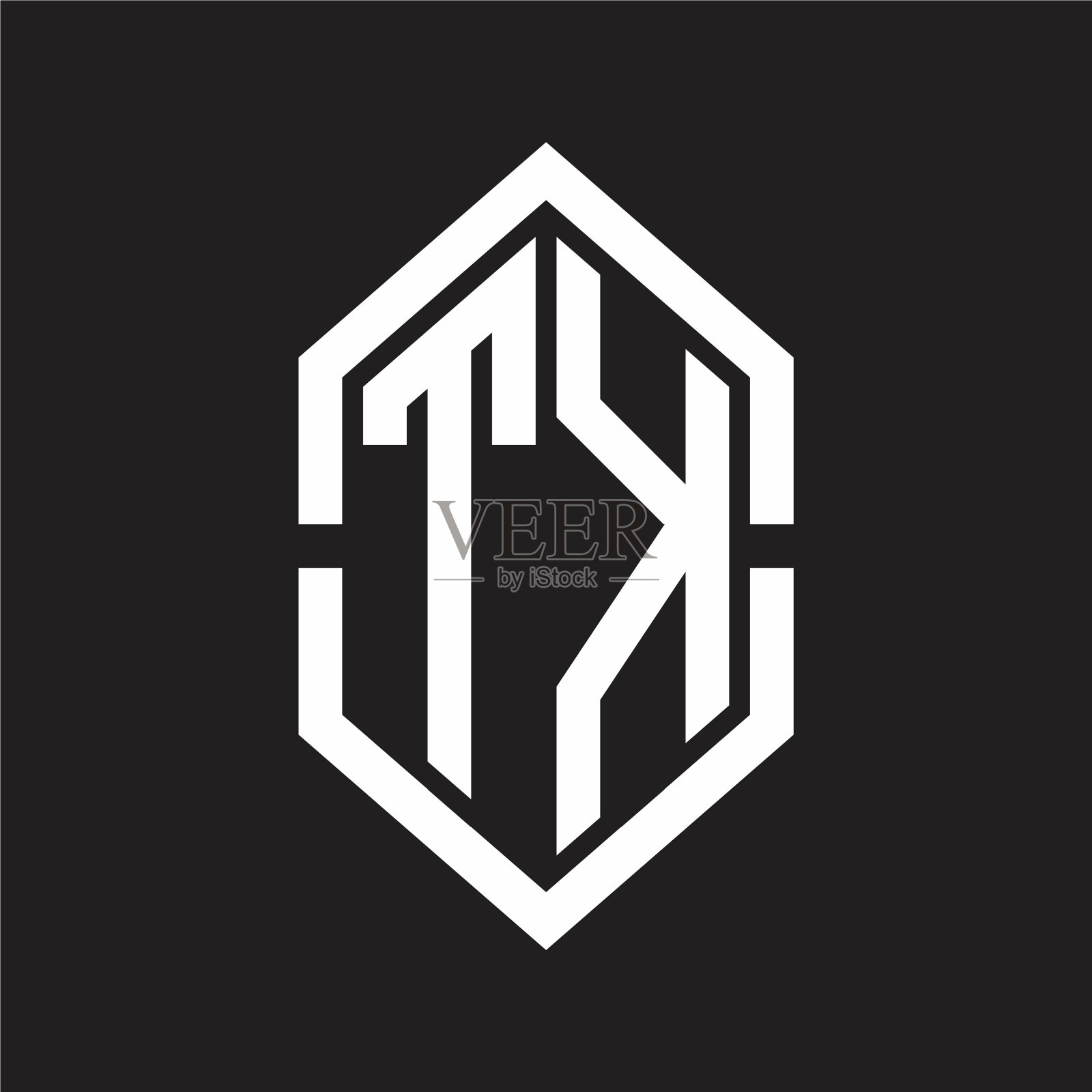 Tk标志字母与六边形形状和轮廓插画图片素材