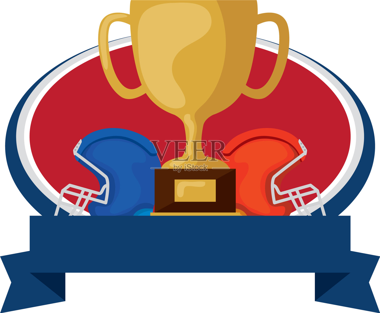 美式橄榄球头盔和带丝带的奖杯设计元素图片