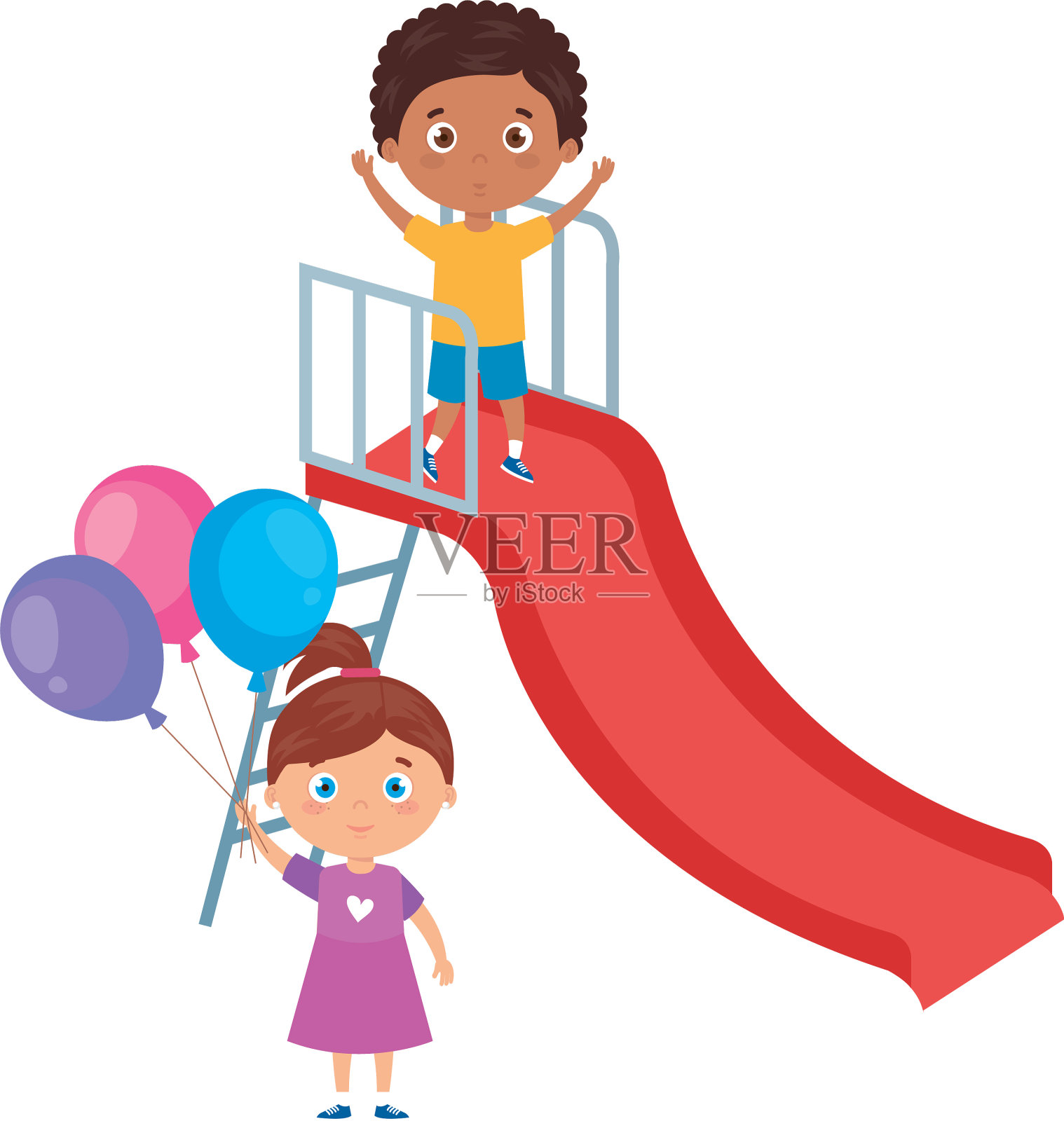 可爱的小孩子和气球设计元素图片