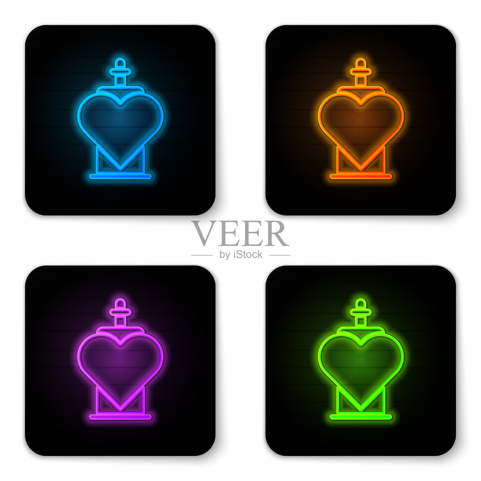 发光的霓虹灯瓶与爱情药水图标孤立图标素材