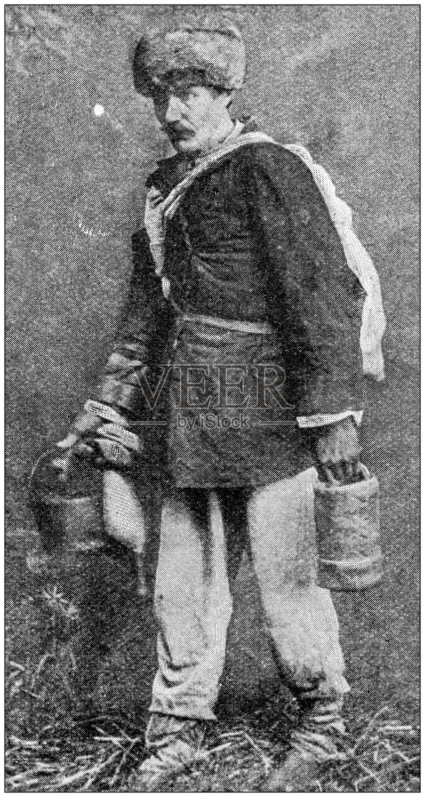 古照片:一名蒙古囚犯在西伯利亚越狱照片摄影图片