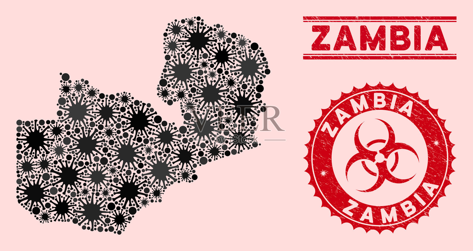 冠状病毒马赛克赞比亚地图与垃圾插画图片素材