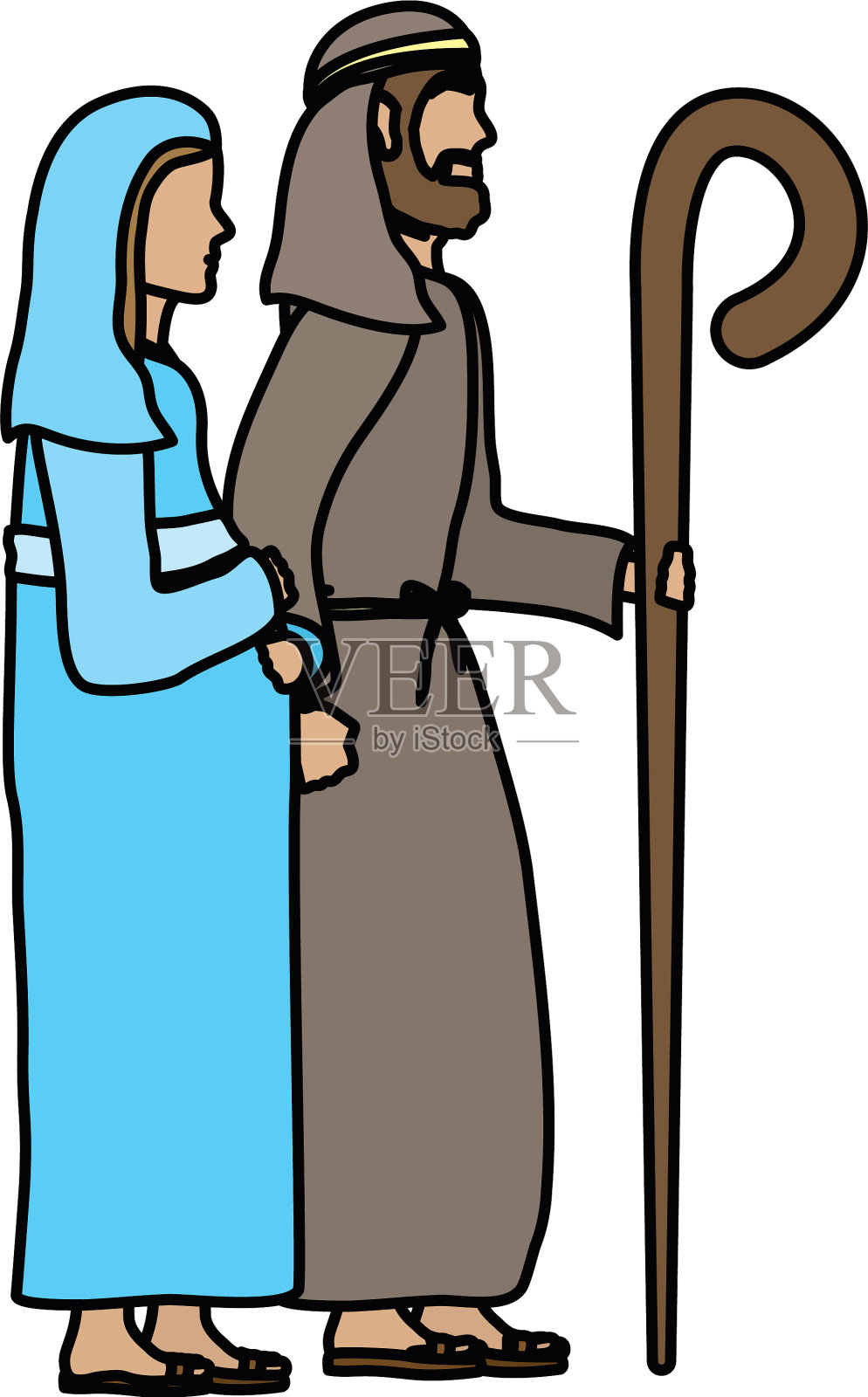 可爱的圣母玛利亚和圣约瑟夫马槽设计元素图片