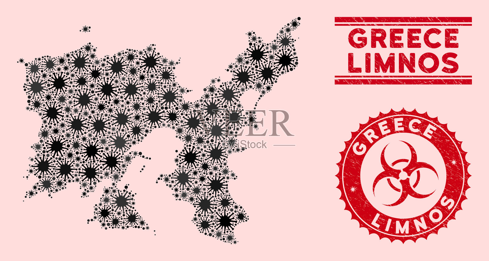 冠状病毒拼贴limnos希腊岛地图插画图片素材