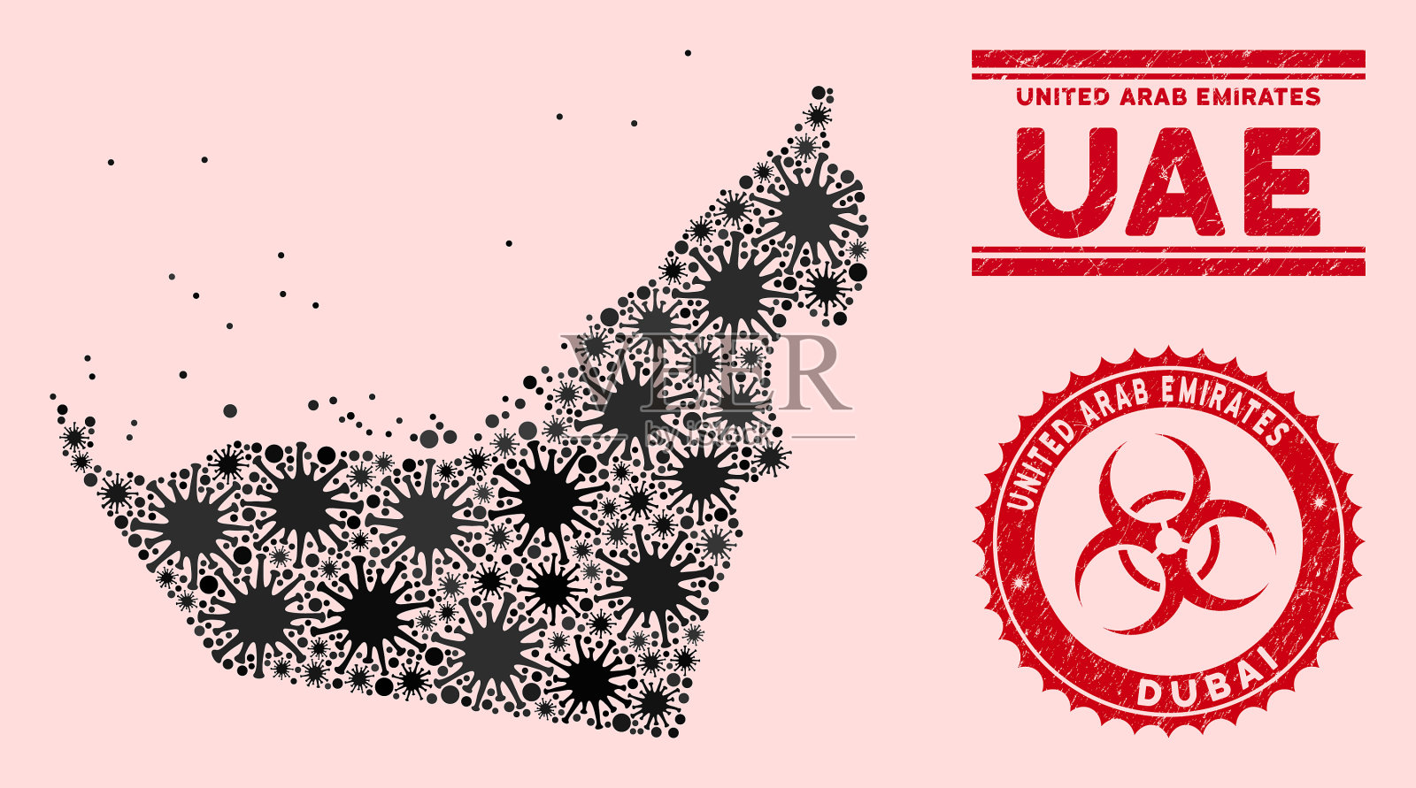 冠状病毒拼贴阿拉伯酋长国地图插画图片素材