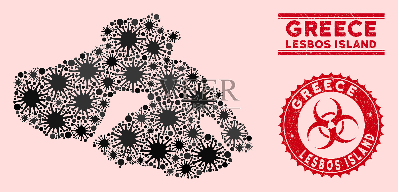 冠状病毒马赛克莱斯博斯岛地图与纹理插画图片素材