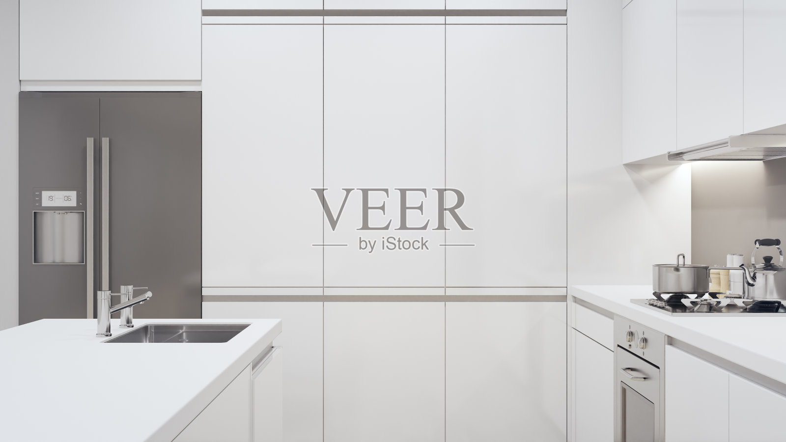 现代厨房柜台在豪华的房子。照片摄影图片