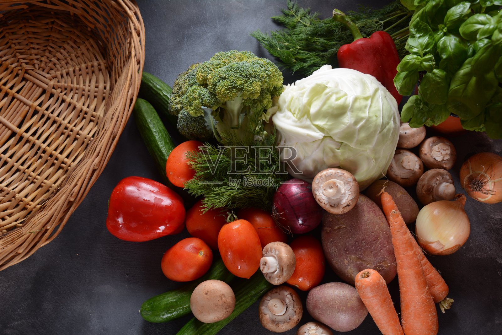 新鲜蔬菜什锦，健康食品背景照片摄影图片