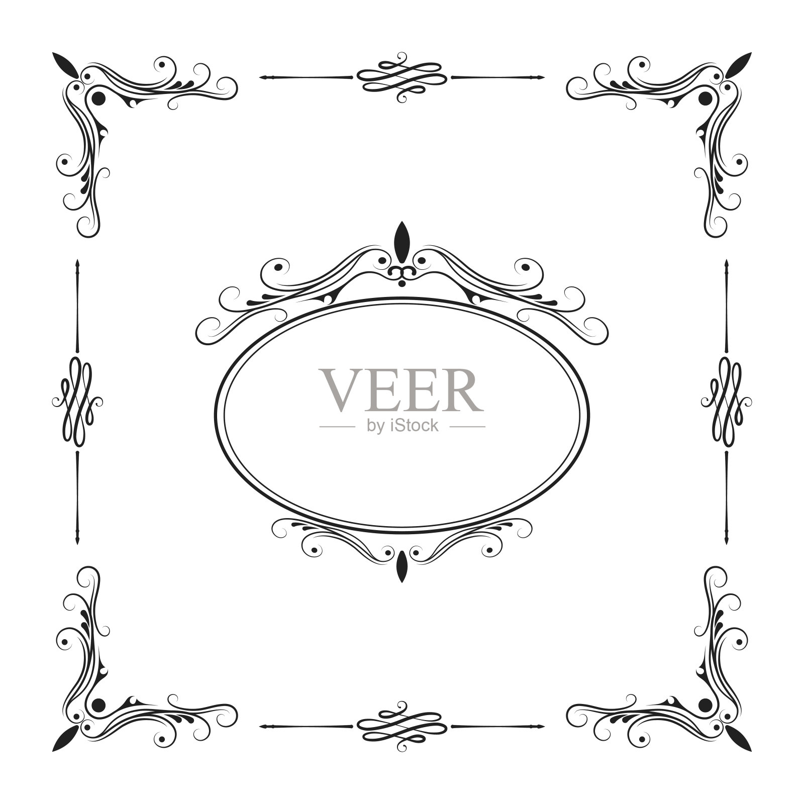 手绘优雅的框架。古典皇家边界。矢量孤立的小插图元素。经典的婚礼邀请模板。设计元素图片