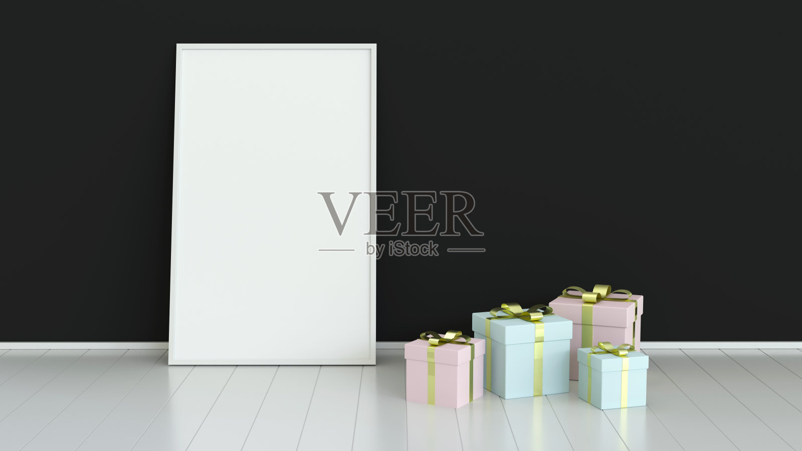 白色地板上放着礼盒照片摄影图片