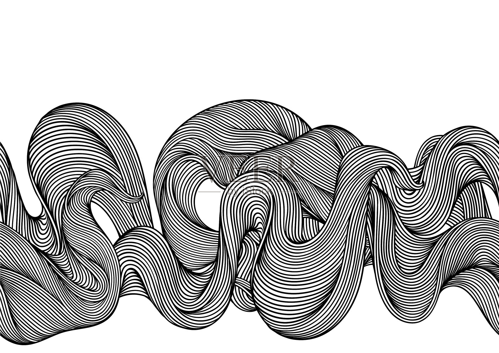 无缝模式与波浪线卷曲单色插画图片素材