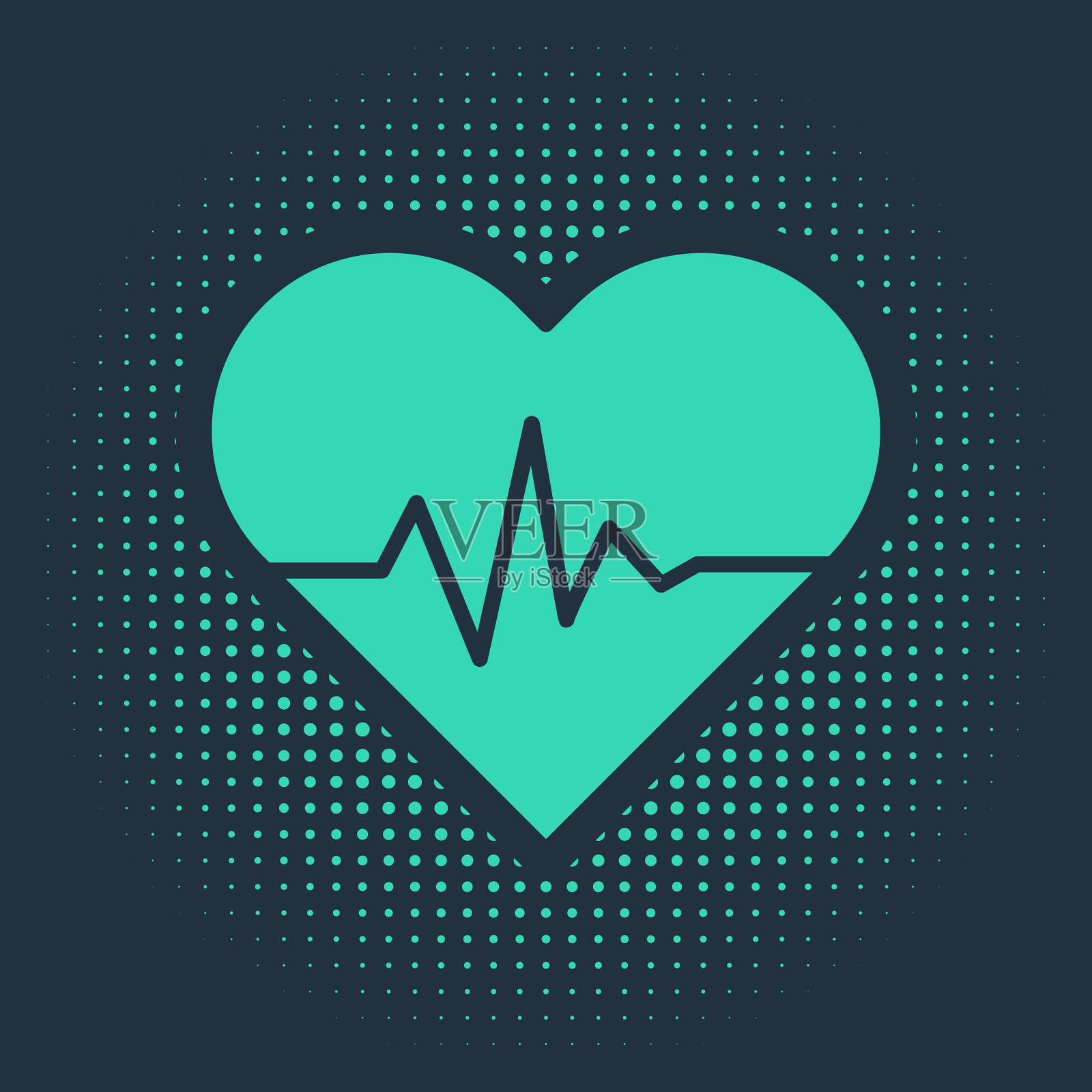 绿色心率图标孤立在蓝色背景插画图片素材