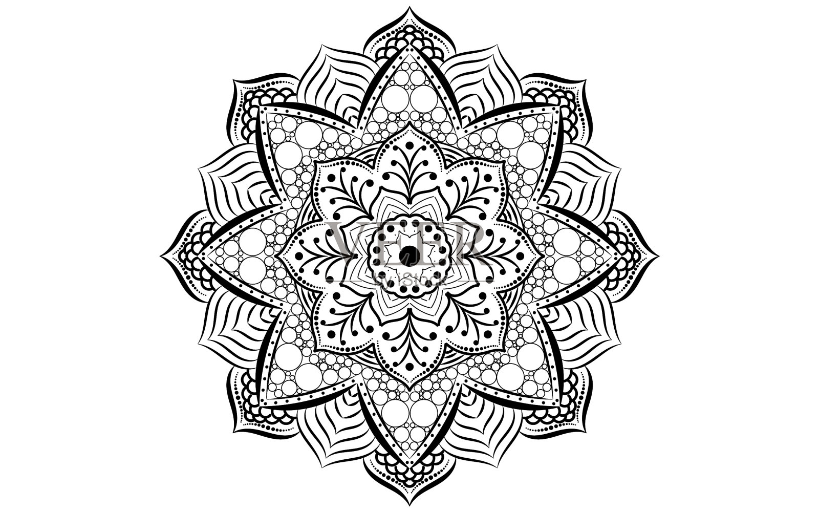 圆形图案的花曼陀罗与黑色颜色插画图片素材