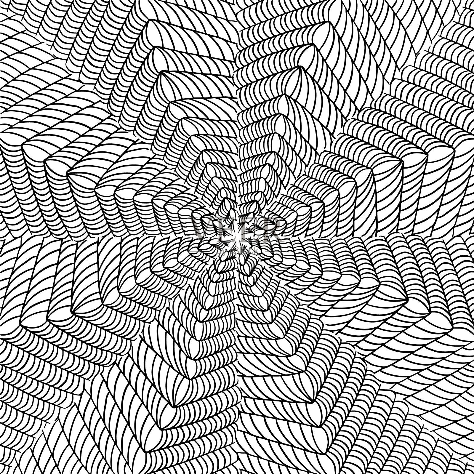 为成人涂色页面.圆形抽象螺旋,漩涡,线,点.矢量卡通黑色轮廓白色背景