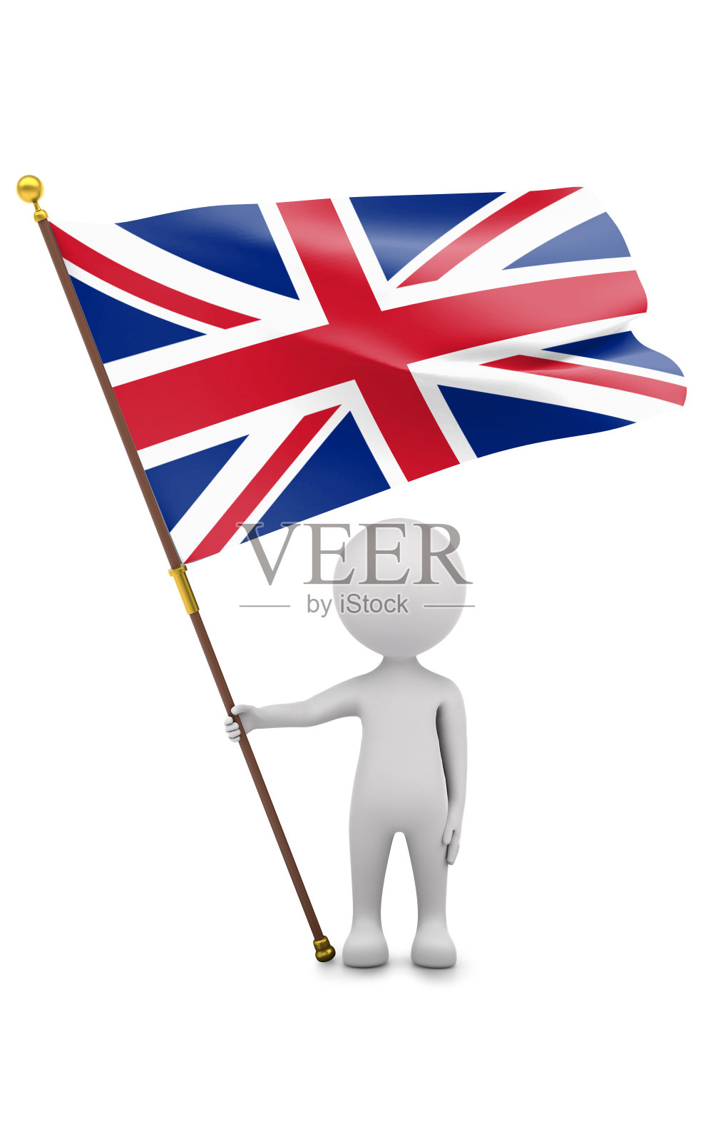 卡通3D简笔画在白色上挥舞着英国国旗照片摄影图片
