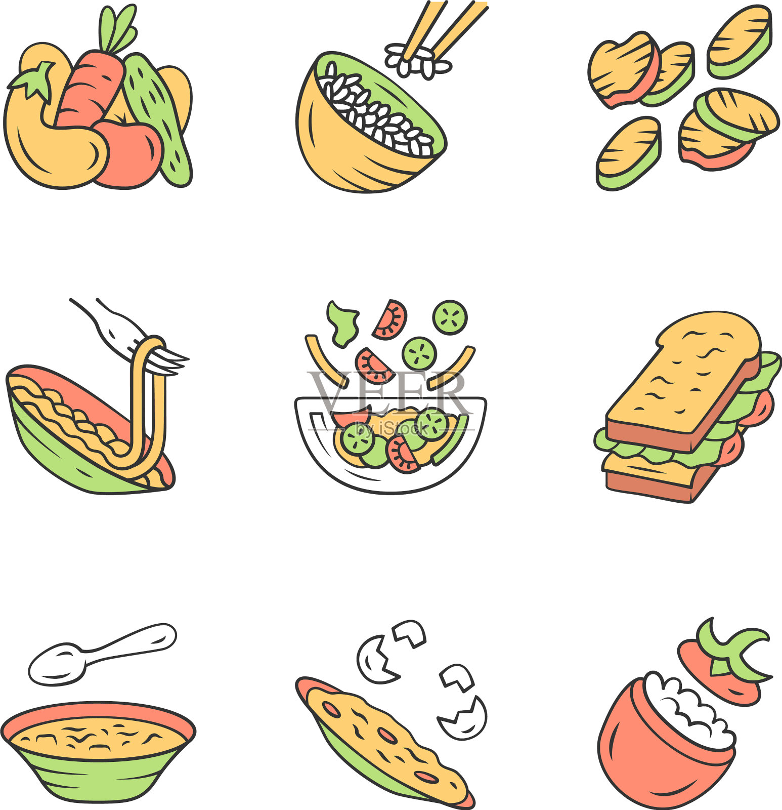 餐厅菜单菜品颜色图标设置沙拉图标素材