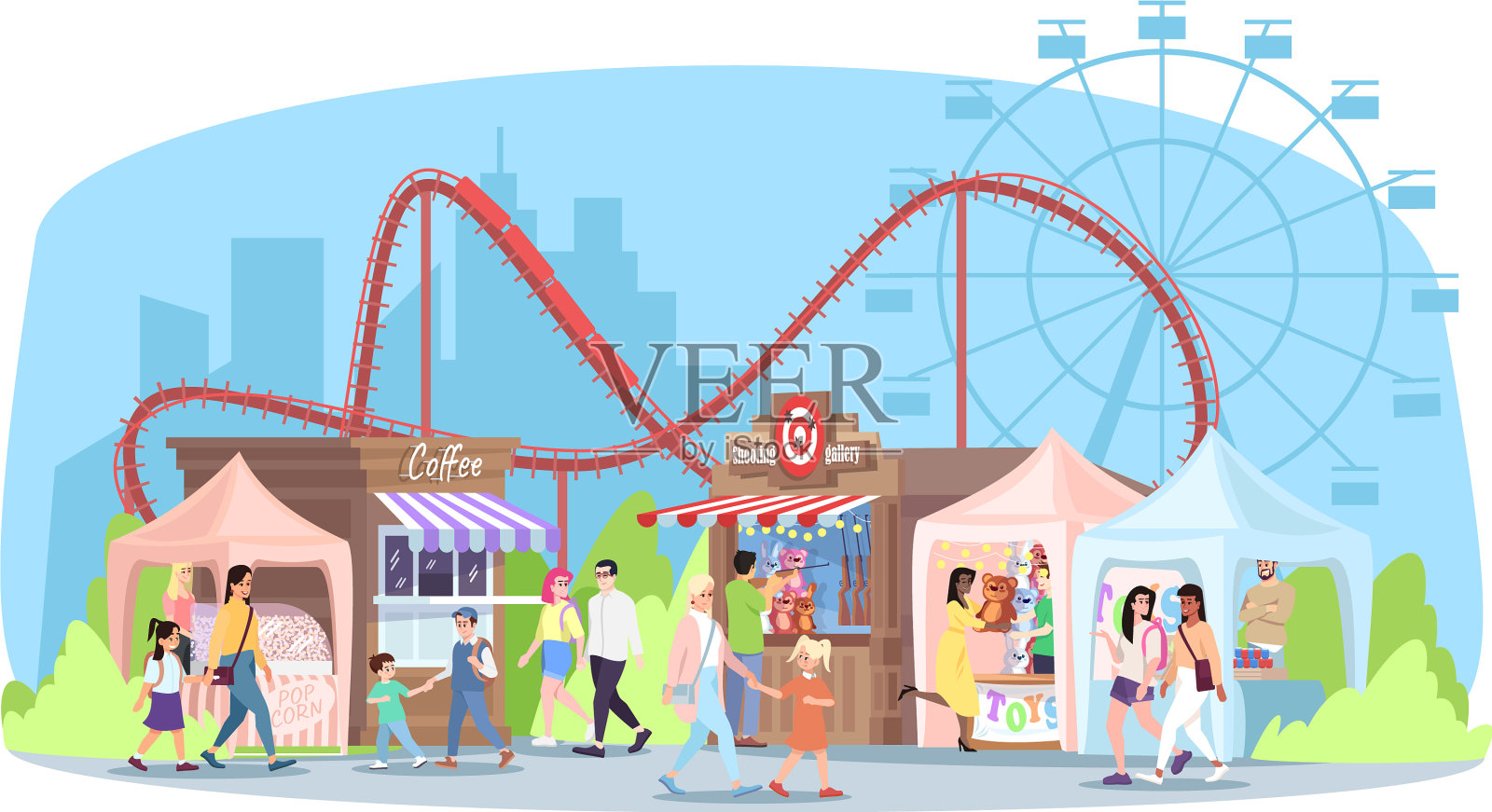 游乐园平底过山车摩天轮设计元素图片