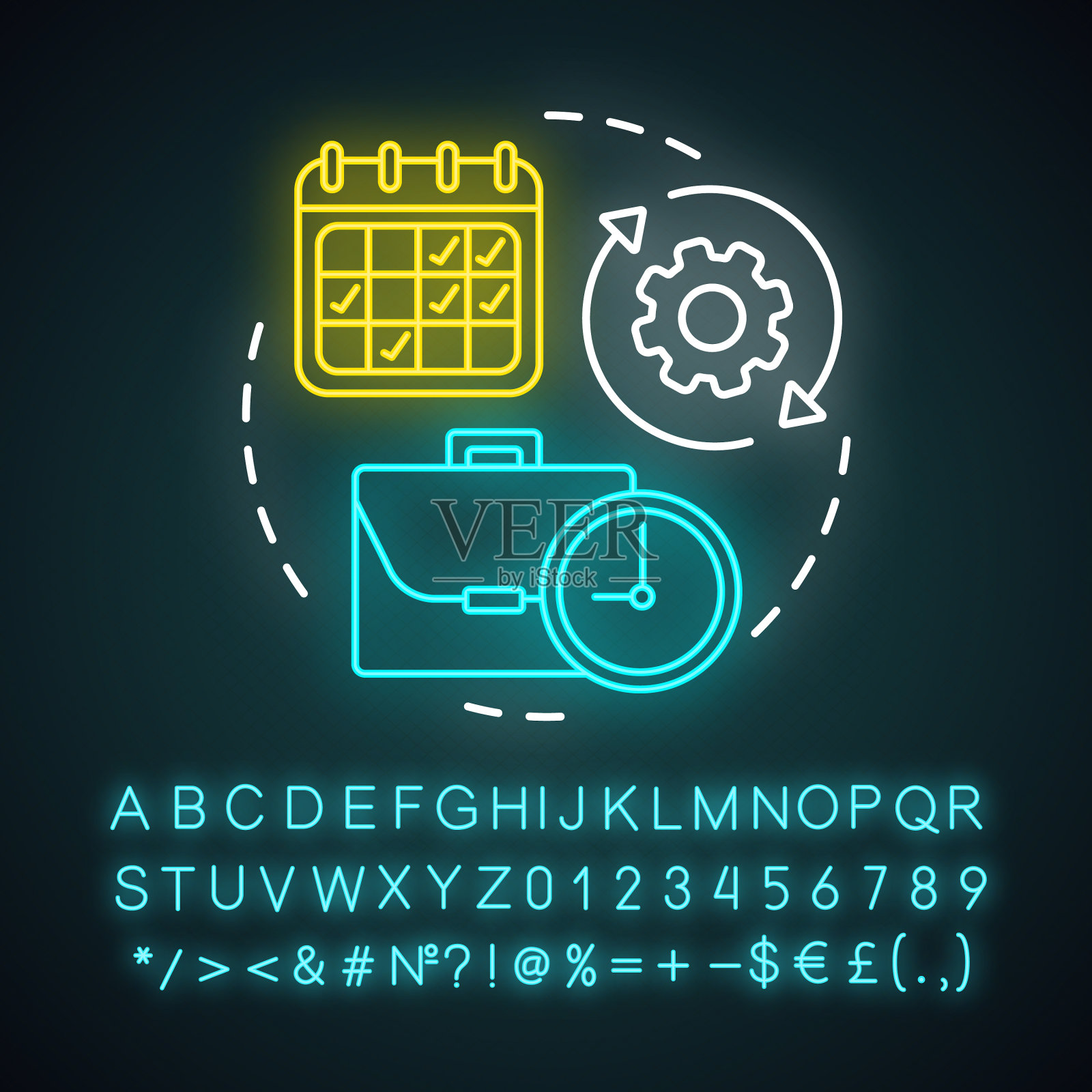 兼职霓虹灯图标轮班工作插画图片素材