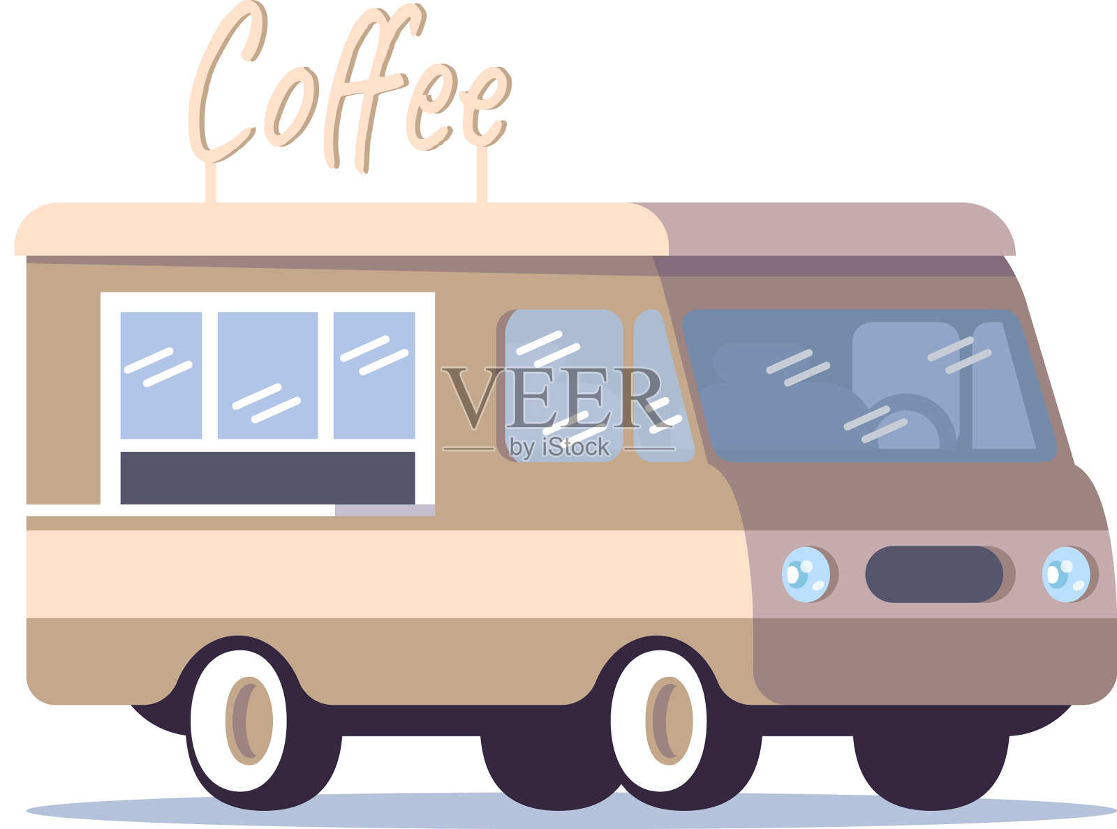 咖啡街卡车平移动城市咖啡馆快设计元素图片