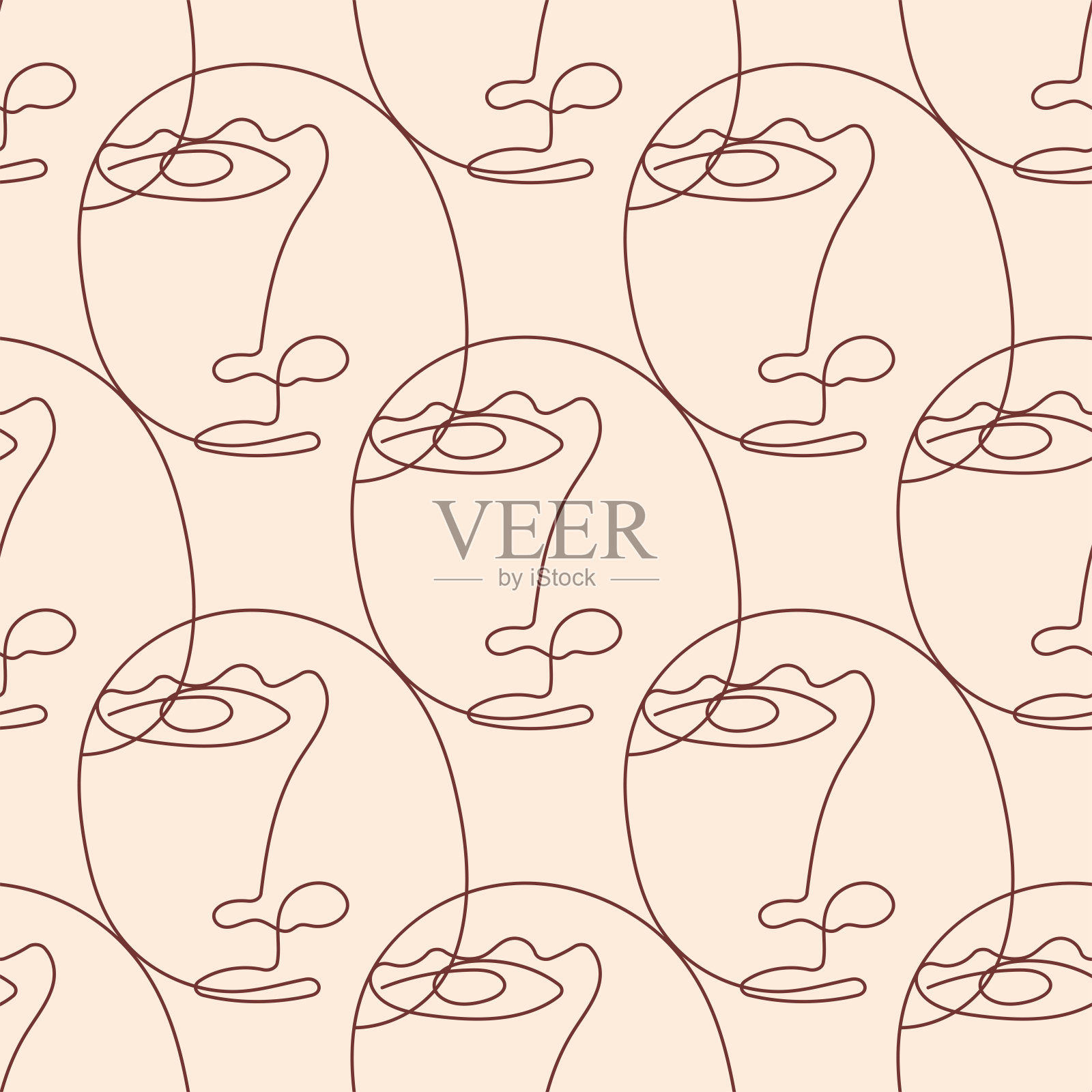 现代无缝图案，用连续的线条抽象勾勒人脸轮廓。涂鸦,素描。矢量插图。插画图片素材