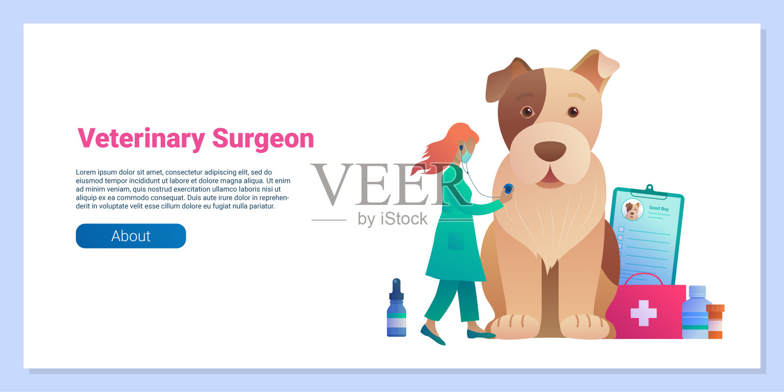 卡通风格的兽医横幅。设计模板素材