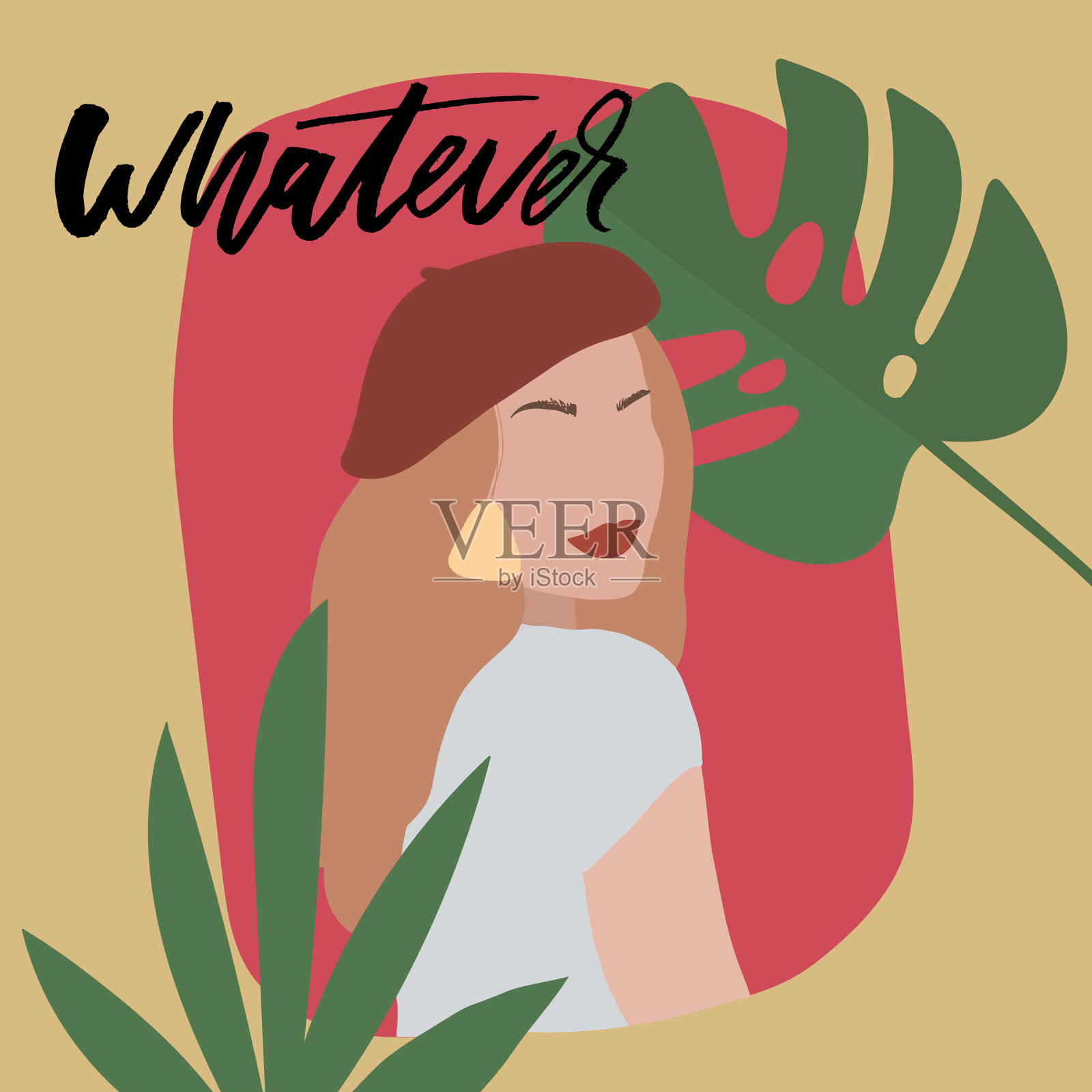 波西米亚抽象墙艺术载体。孤立的背景妇女插图。中性的颜色。插画图片素材