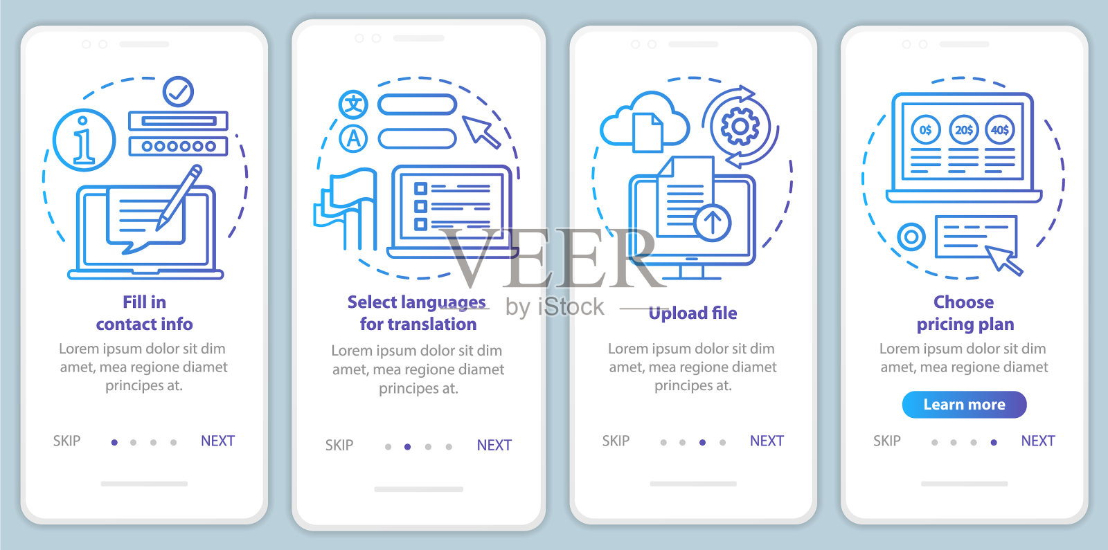 翻译服务蓝色车载移动应用程序插画图片素材