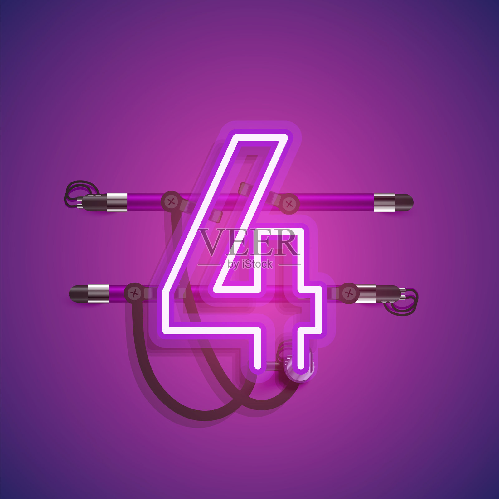 现实的霓虹灯角色与电线和控制台，矢量插图插画图片素材