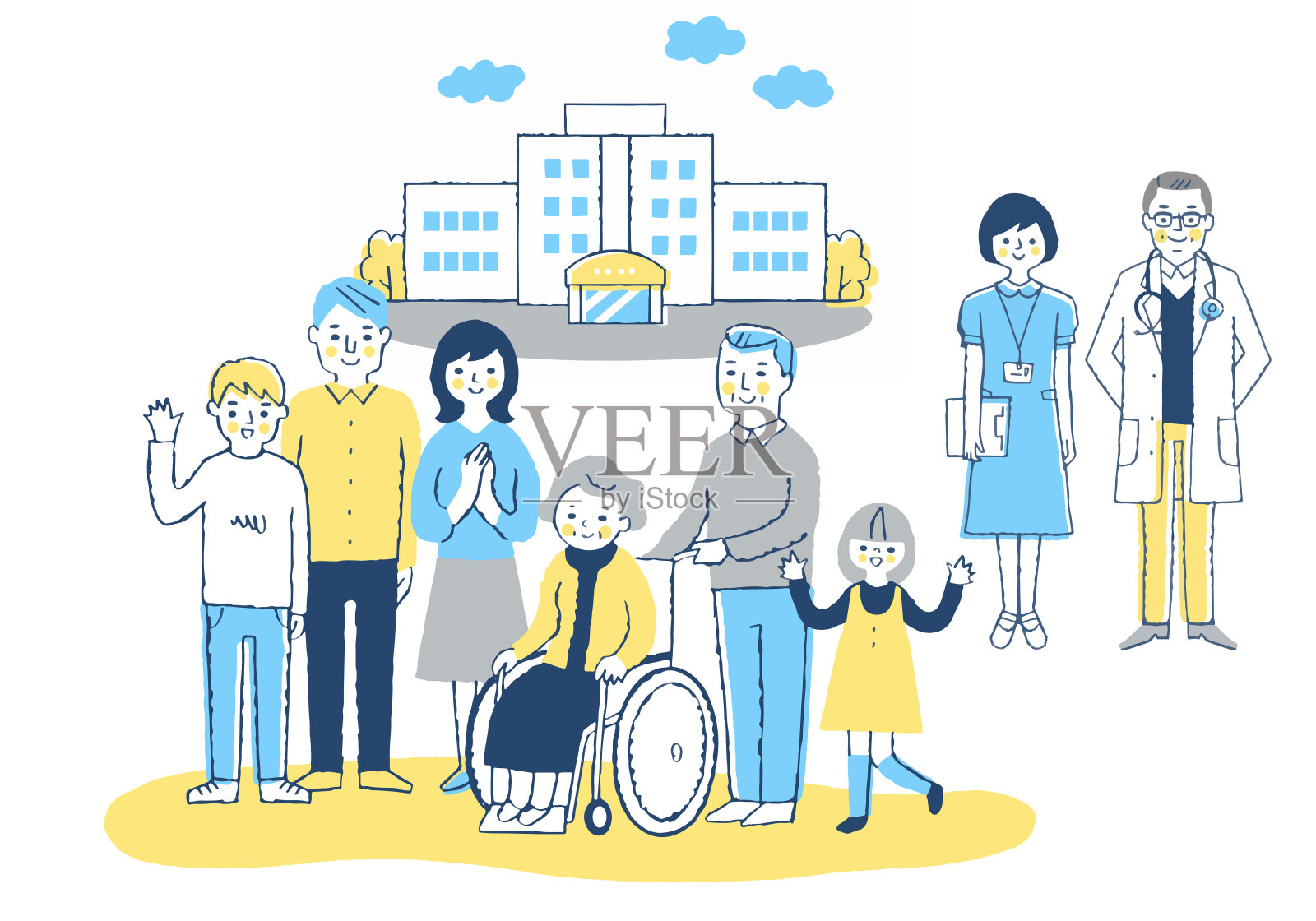 医院(轮椅奶奶、家属和医护人员)设计元素图片