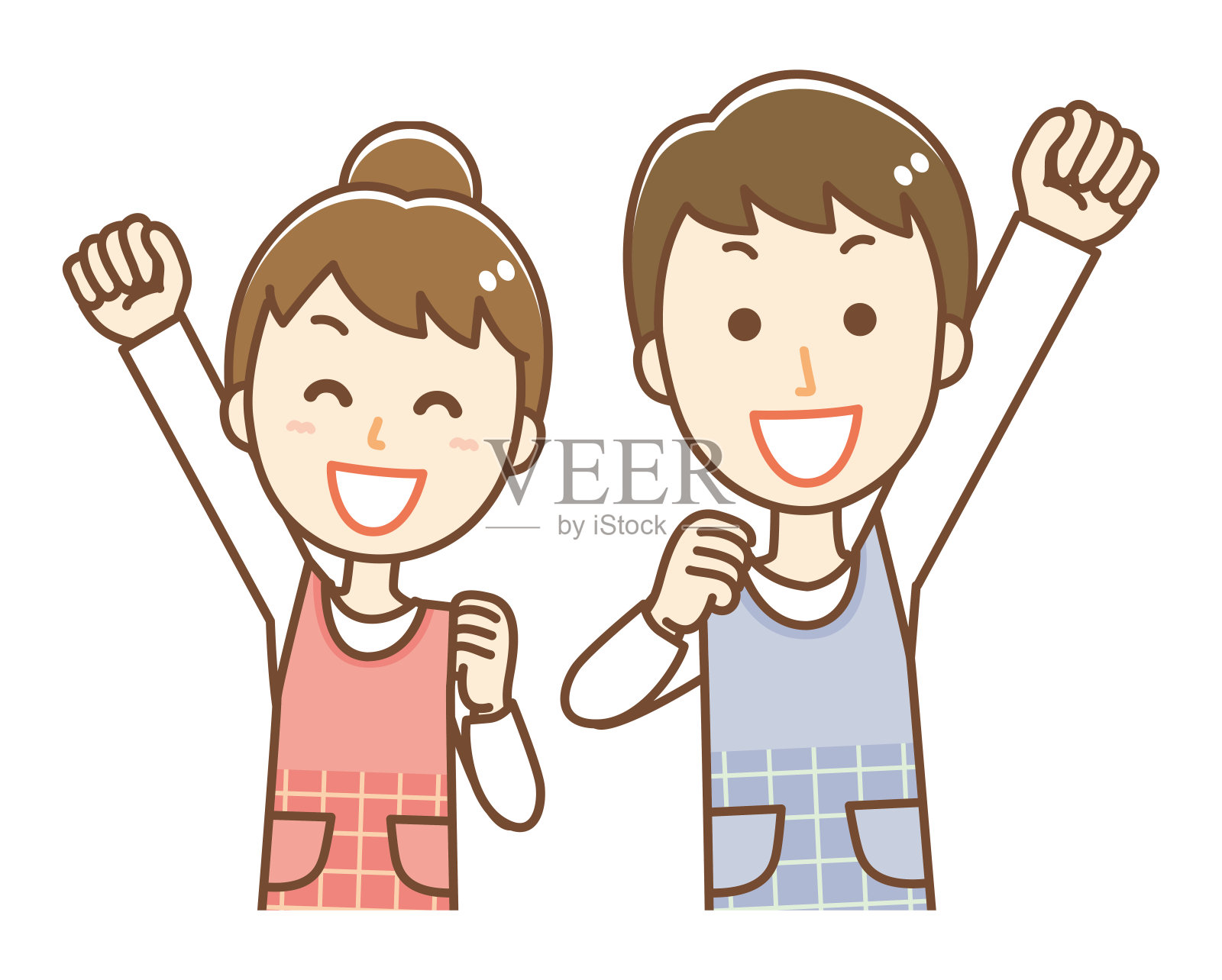 穿着围裙的男男女女都举起了拳头设计元素图片