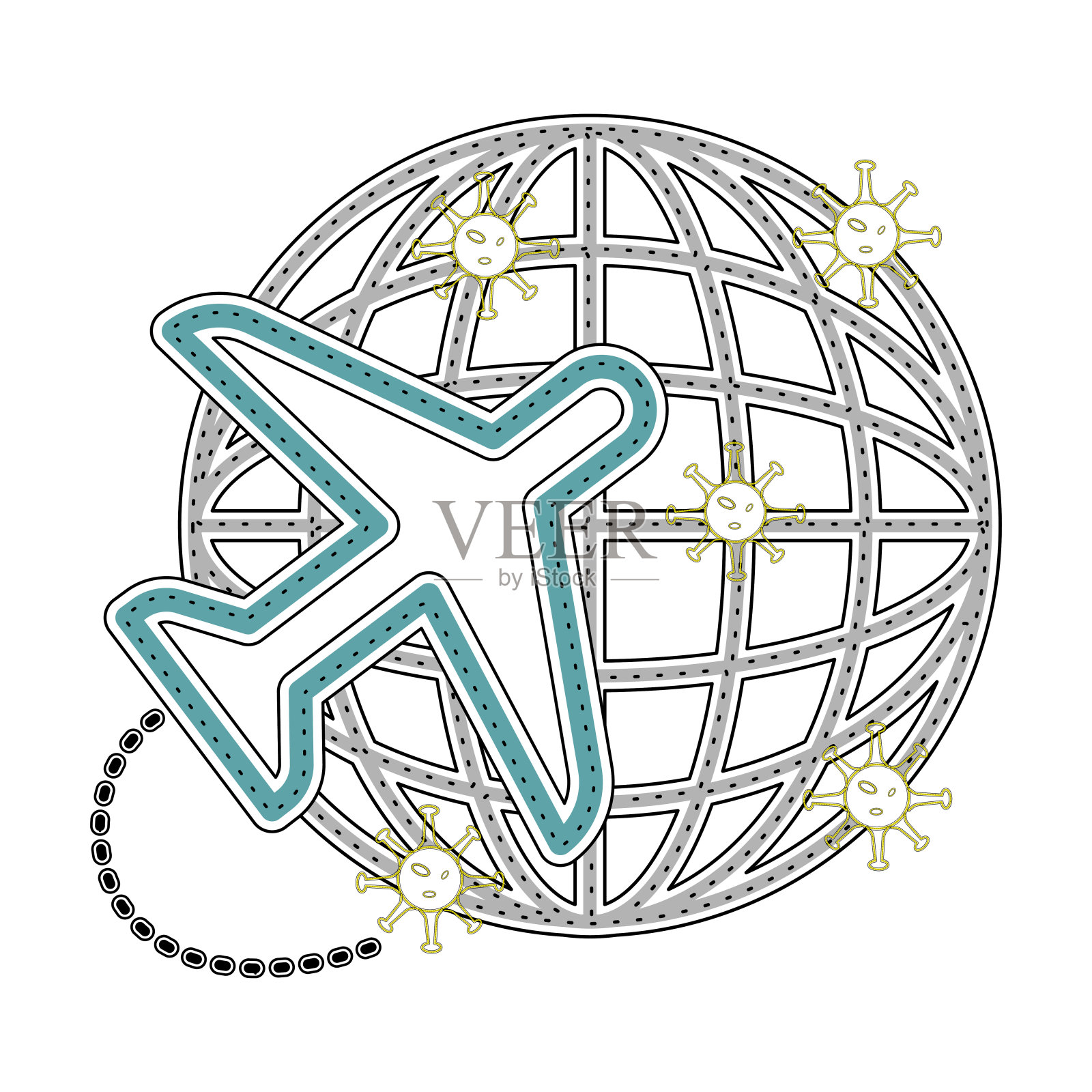 飞机和病毒遍布全世界插画图片素材