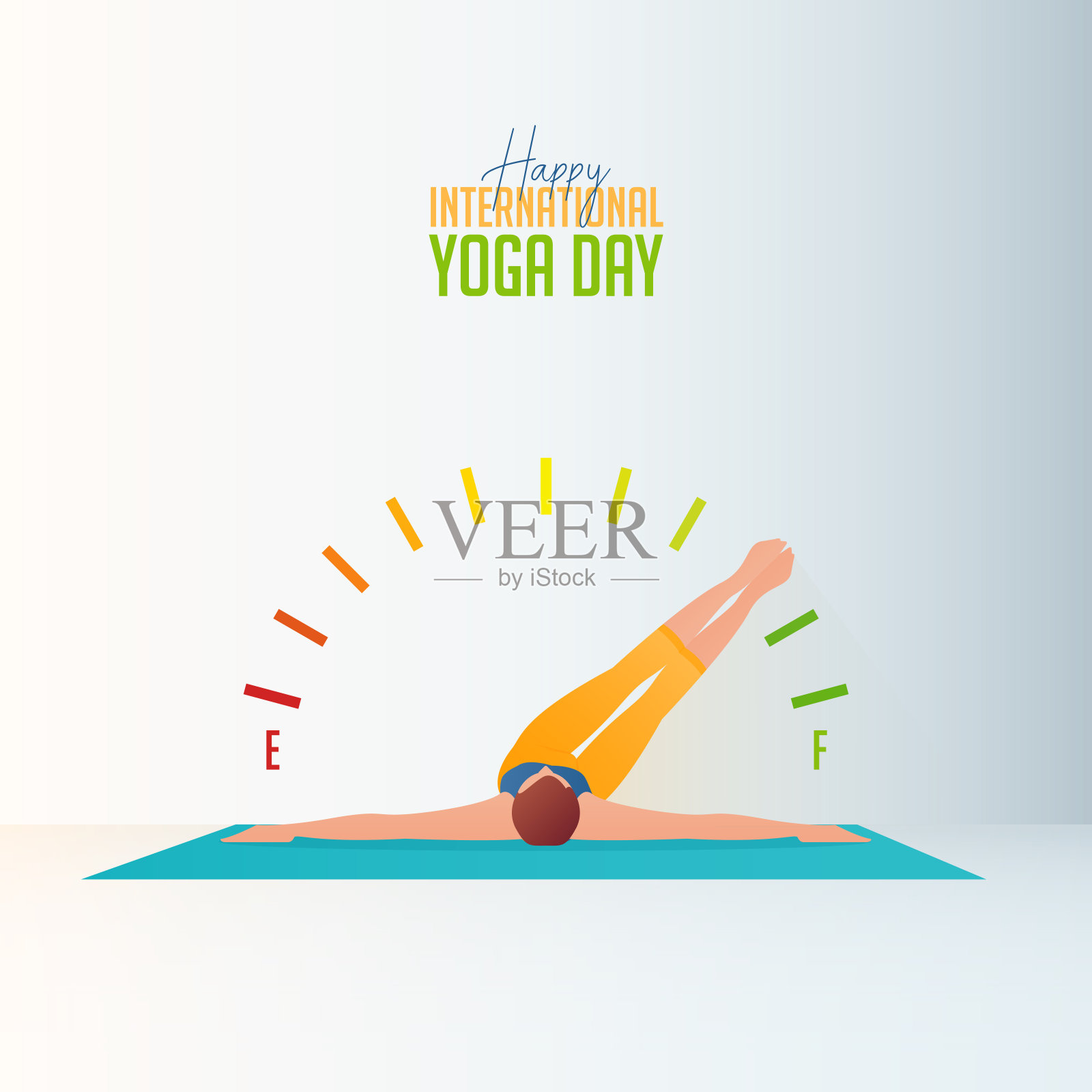 呆在家里做瑜伽在家里的概念横幅国际瑜伽日。妇女在家里或客厅锻炼和练习瑜伽。提升你的能量横幅。平的特征向量设计模板素材