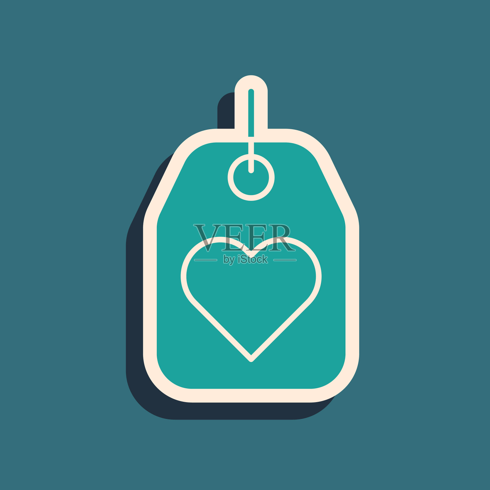 绿色心形标签图标孤立在蓝色背景设计元素图片