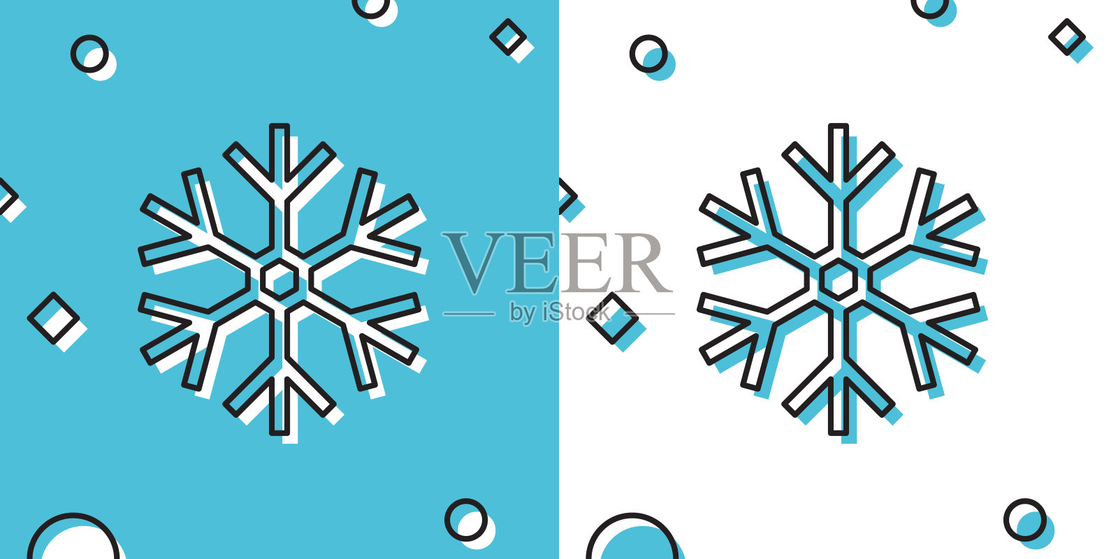 黑色雪花图标孤立在蓝色和白色的背景。随机动态形状。矢量图设计元素图片