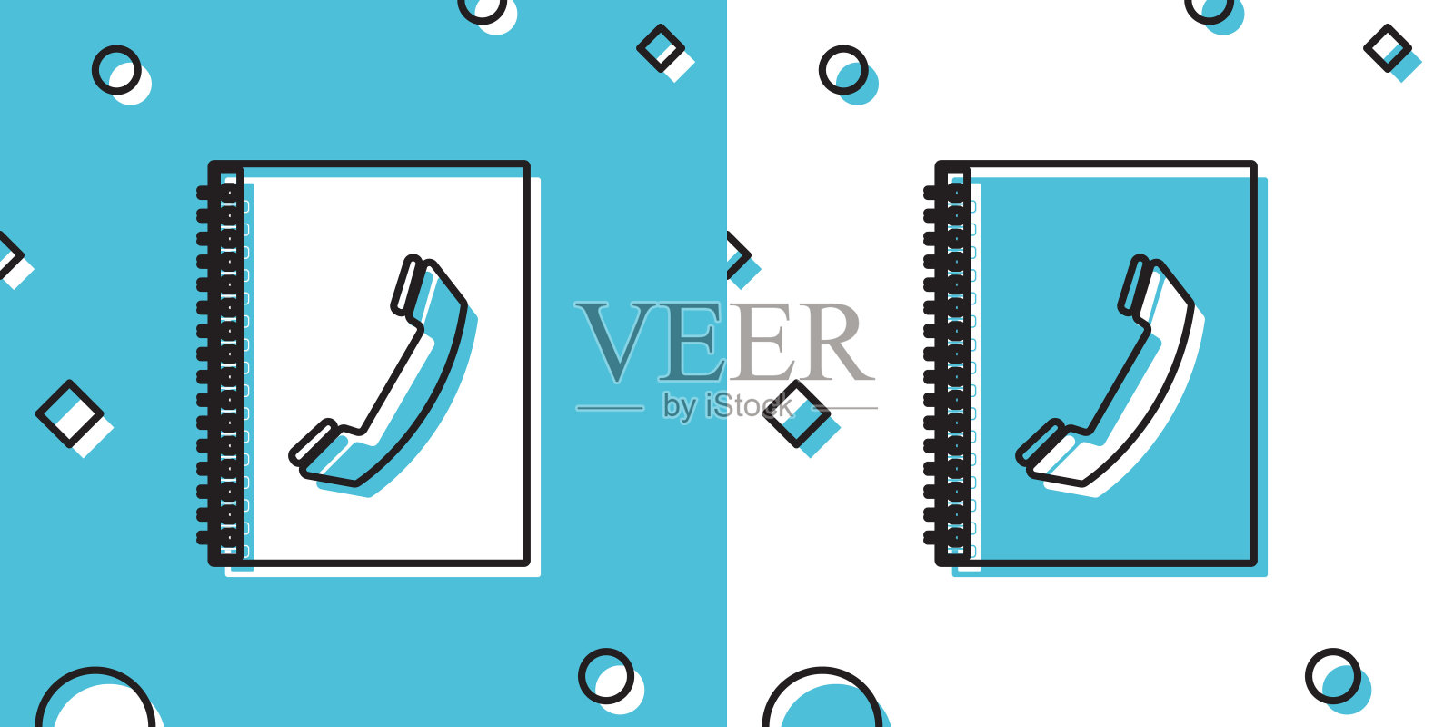 黑色电话簿图标孤立在蓝色和白色的背景。地址簿。电话簿。随机动态形状。矢量图插画图片素材