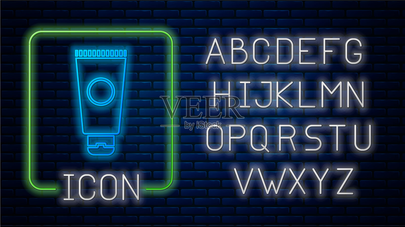 发光的霓虹霜或乳液化妆品管图标插画图片素材