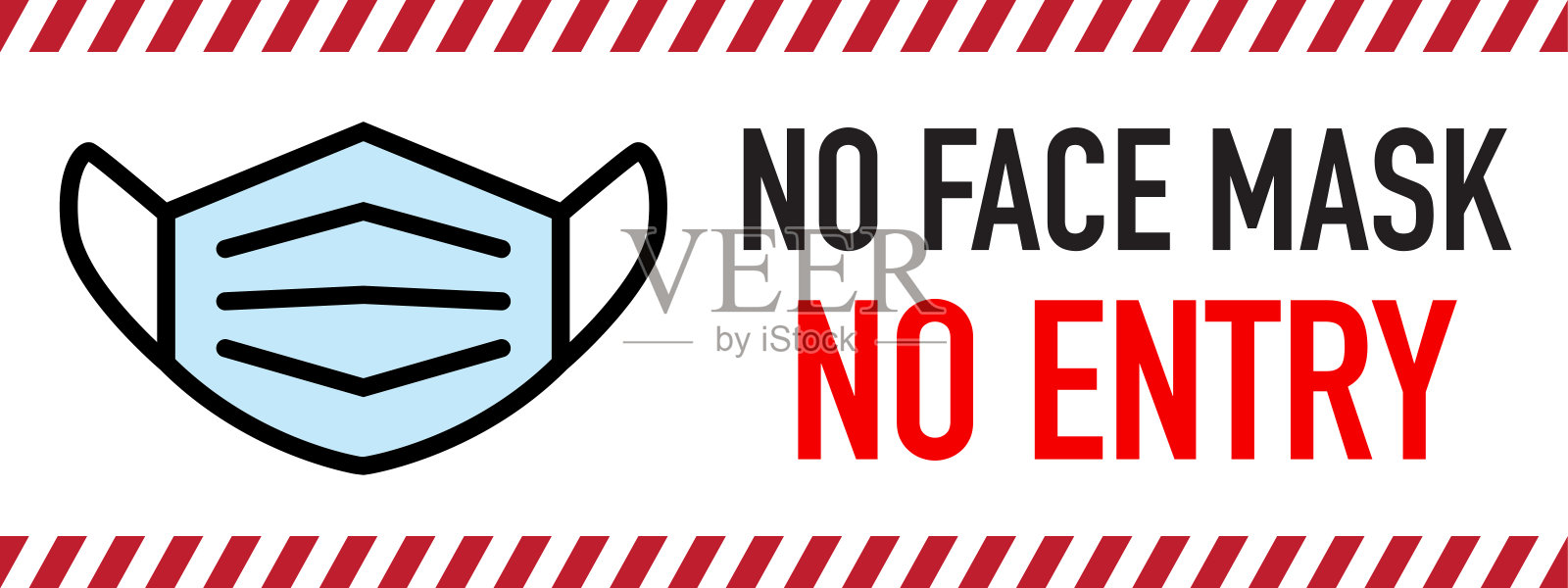 禁止戴面罩禁止进入。公共场所检疫措施信息警示标志。限制和警惕COVID-19。插画图片素材